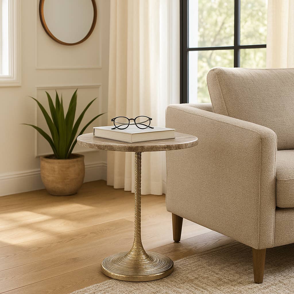 Metal & Marble Twisted End Table