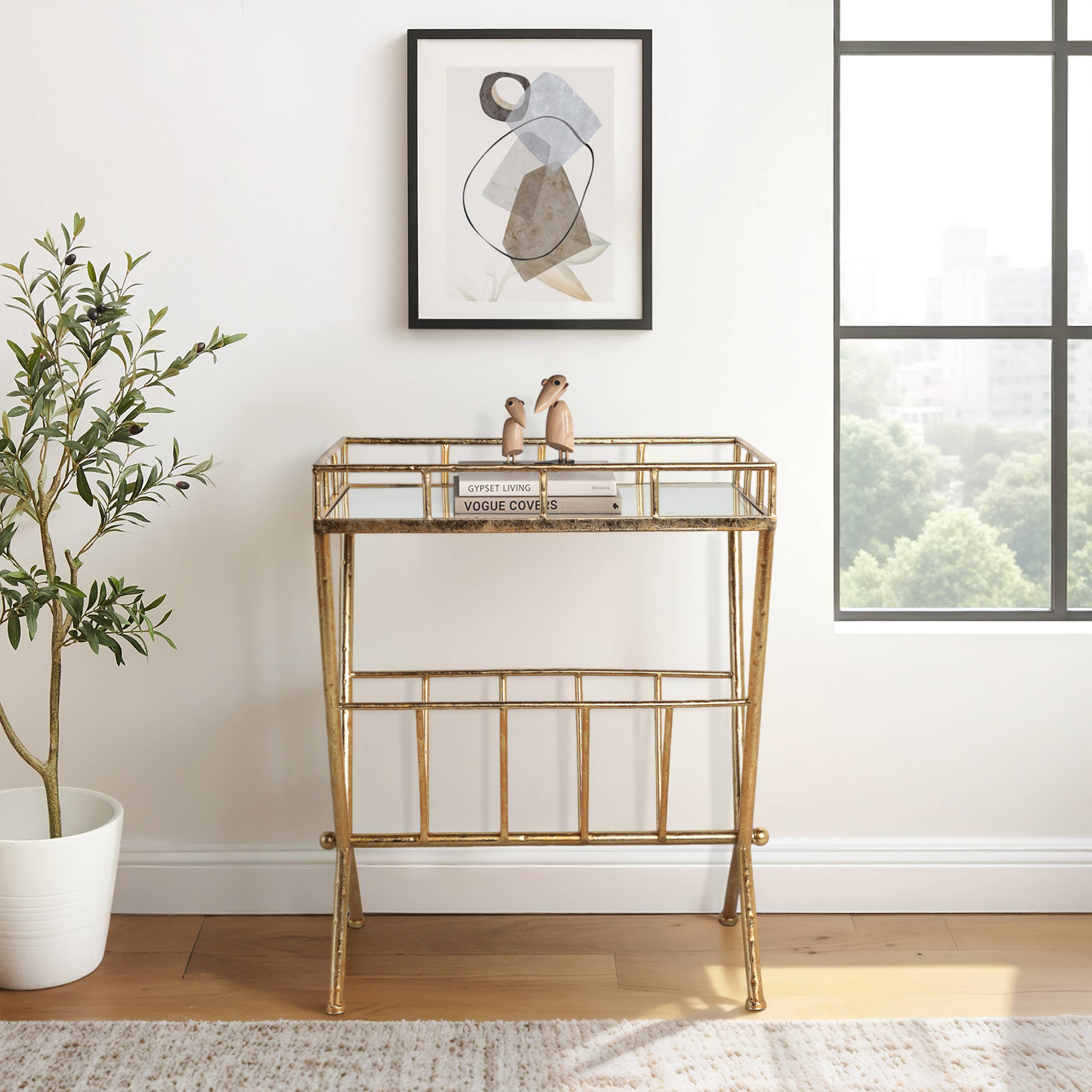 Metal & Mirrored Magazine Bookcase