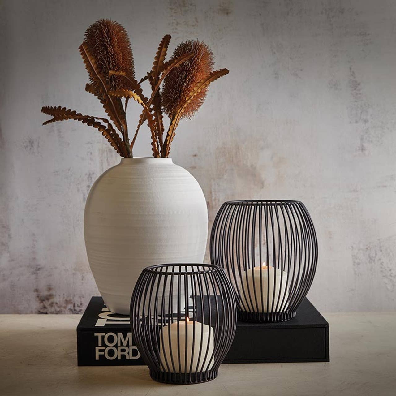 White Ribbed Ceramic Vase