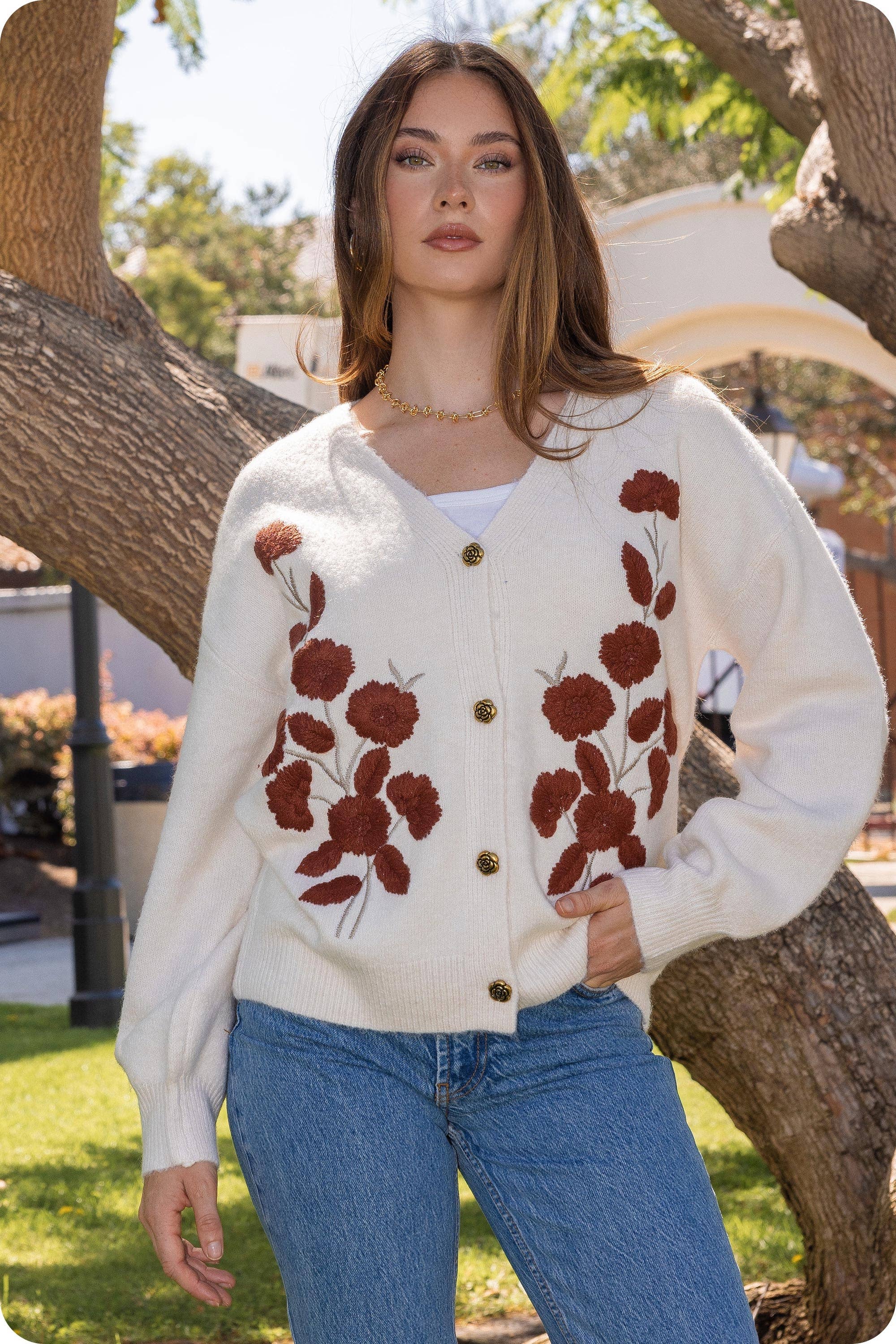 Floral Embroidered V-Neck Cardigan