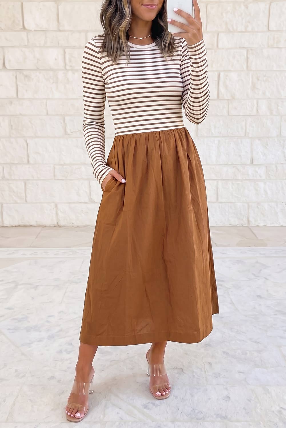 Striped Ribbed Knit Maxi Dress