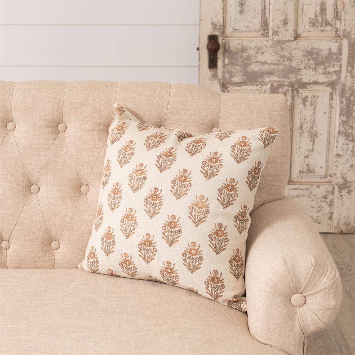 Terracotta Floral Block Print Pillow