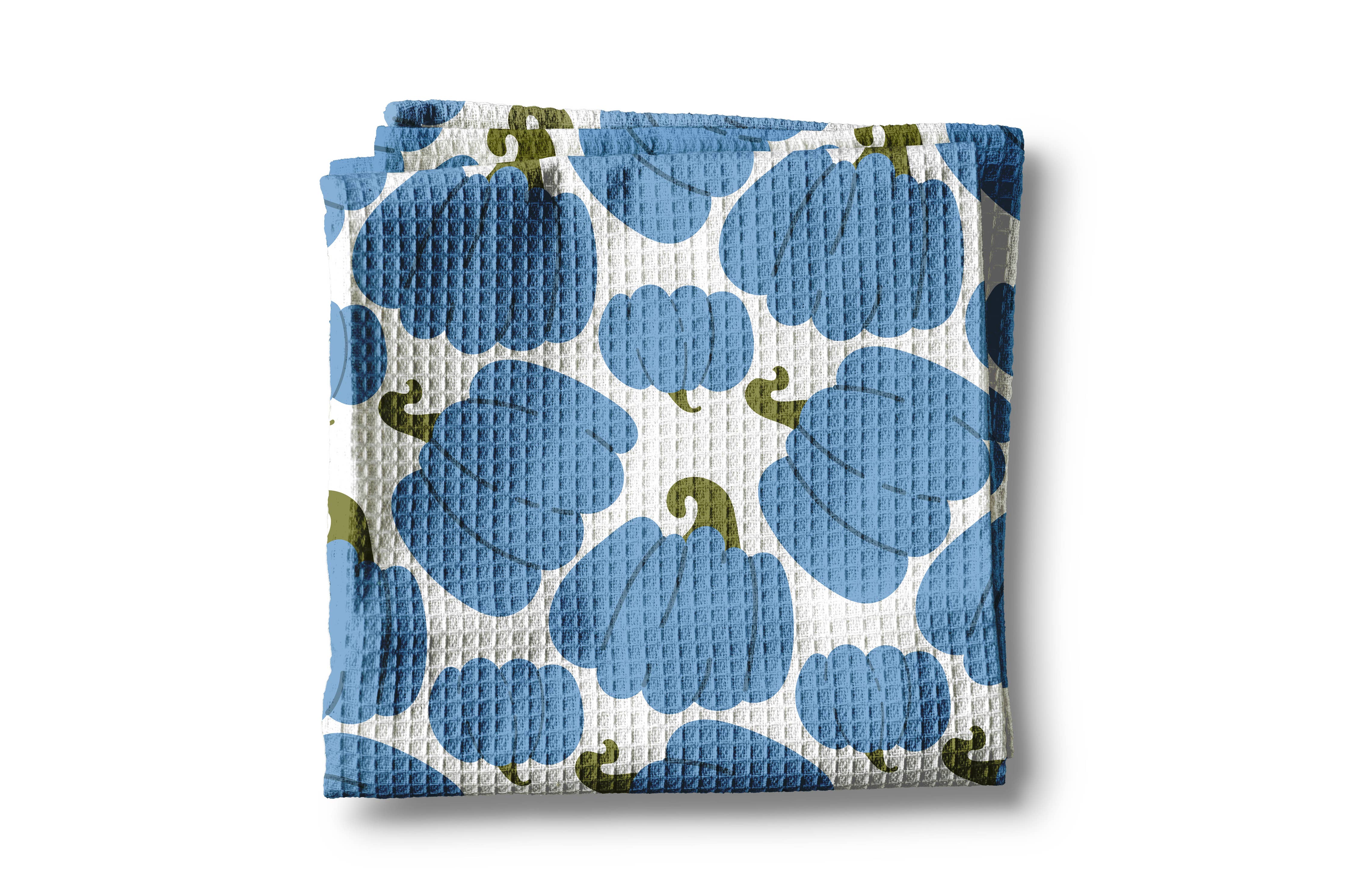 Light Blue Pumpkin Chinoiserie Waffle Weave Kitchen Towel