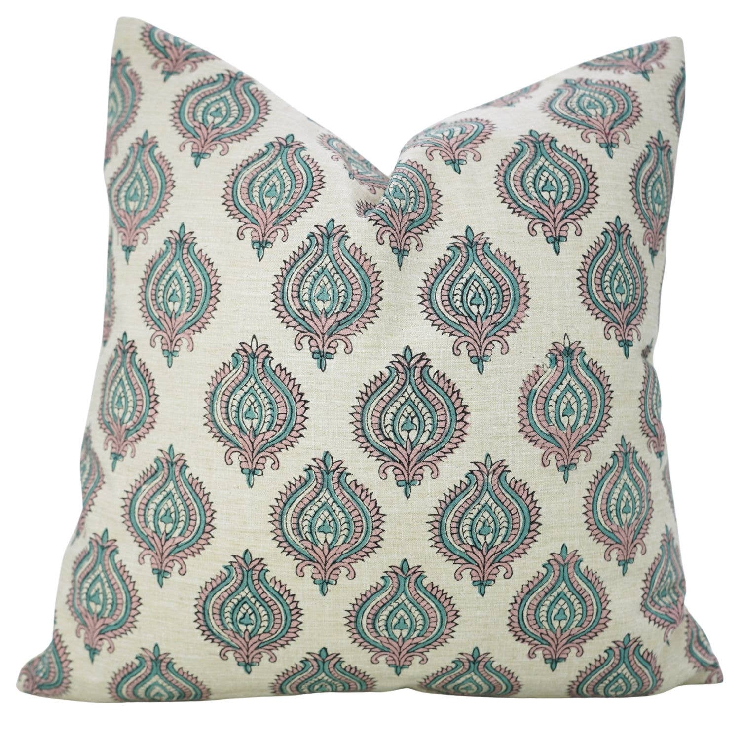 20x20 Teal Block Print Pillow Cover