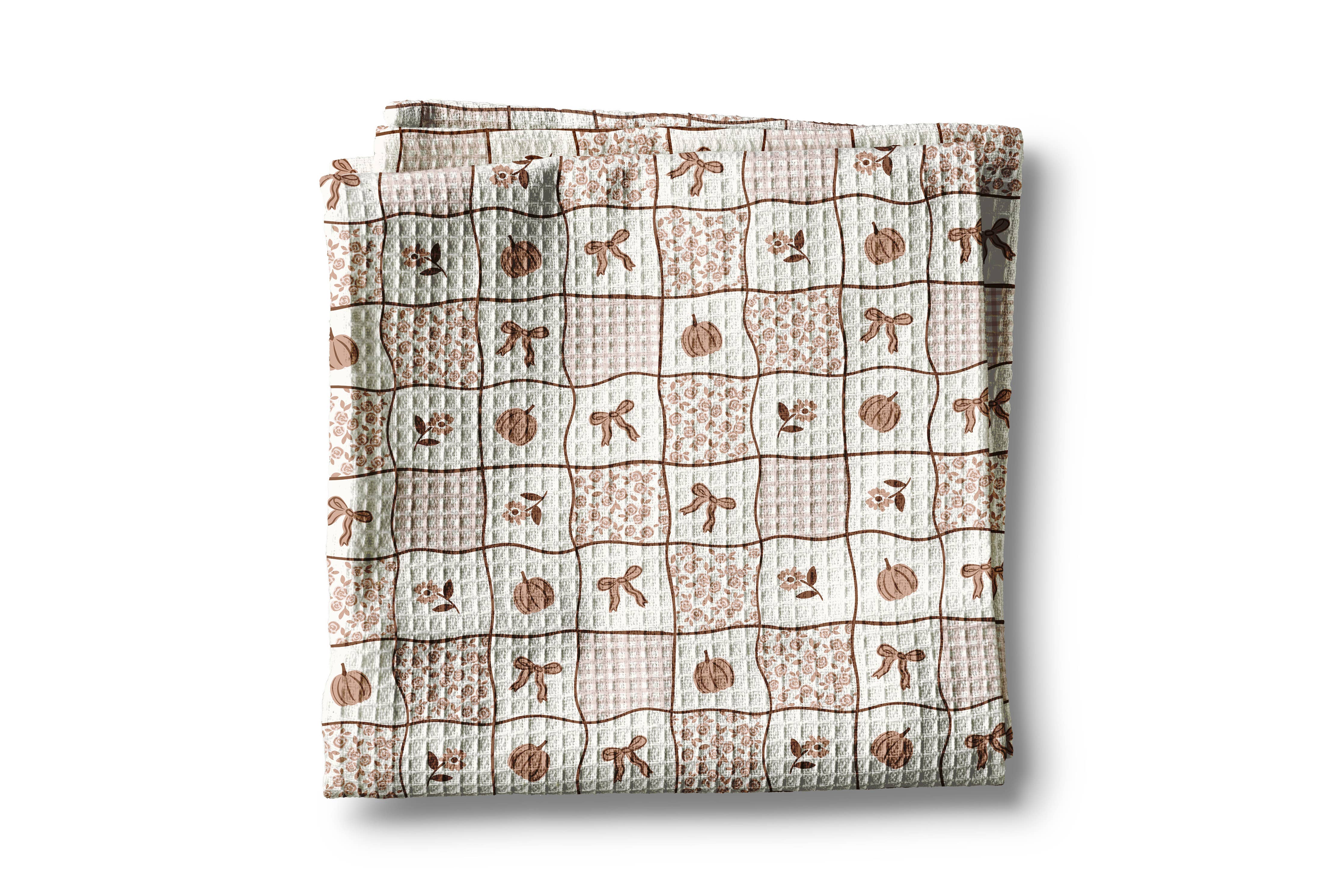 Pumpkin Patchwork Quilt Waffle Weave Kitchen Towel
