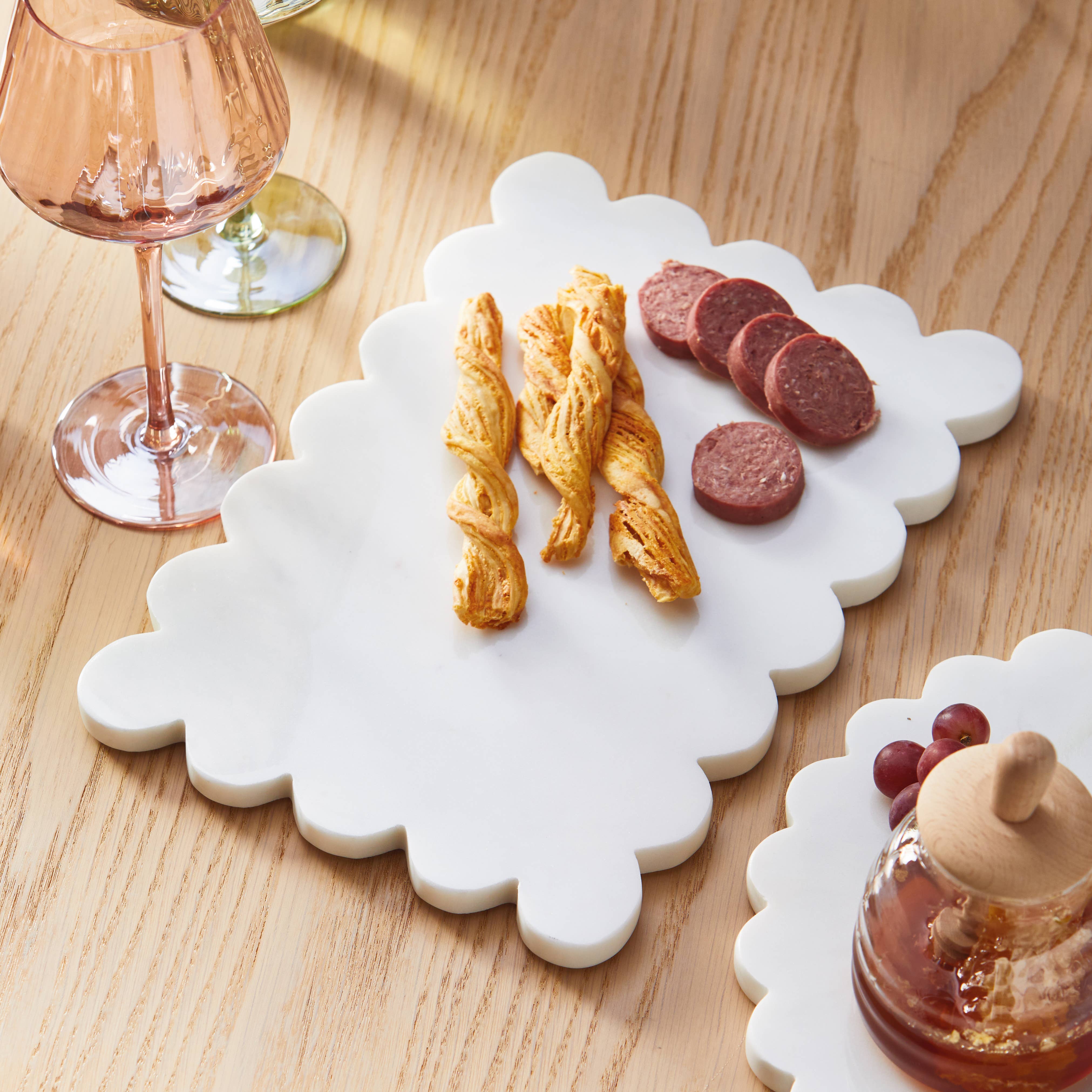 Scalloped Rectangle Marble Serving Board in White