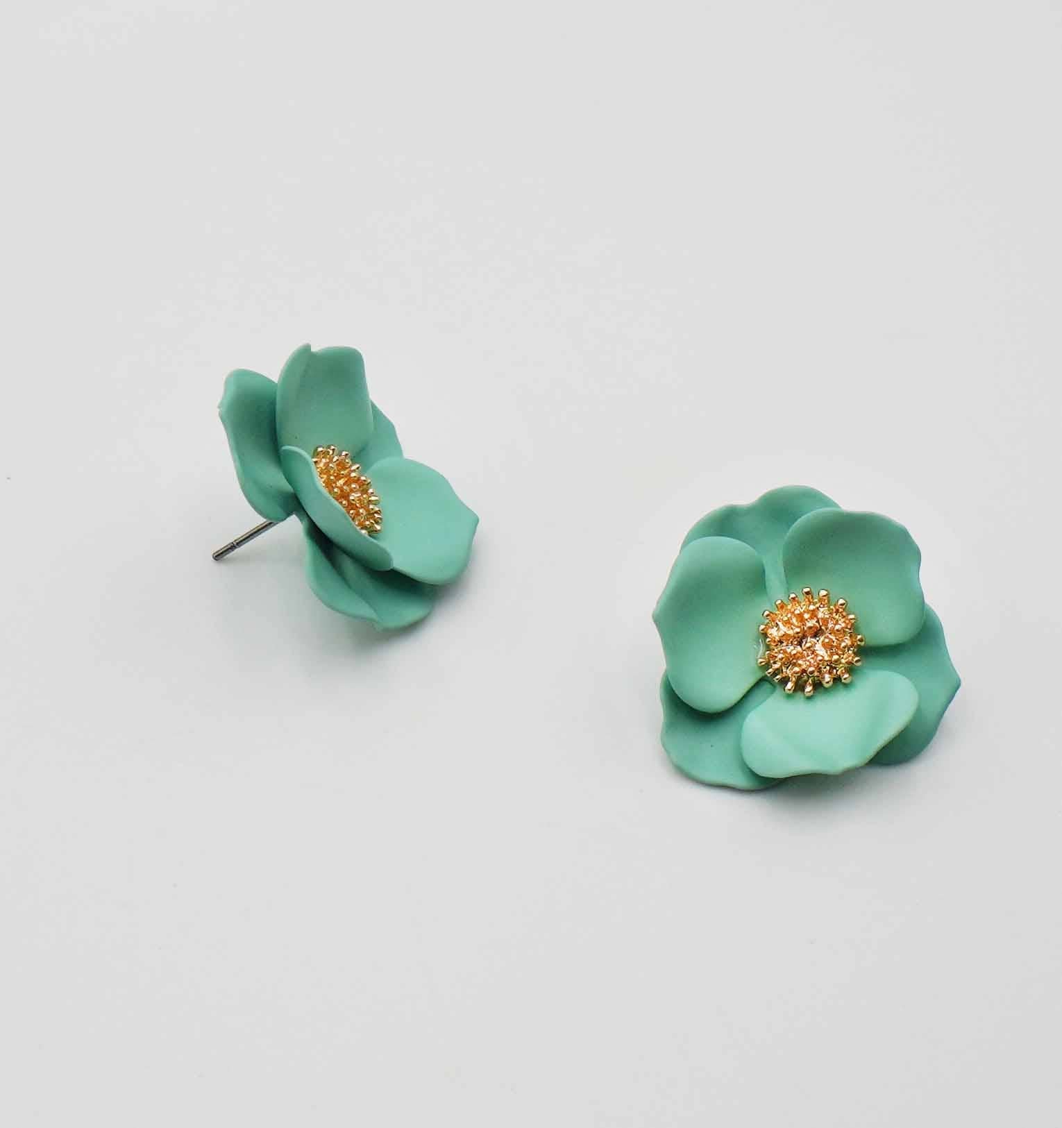 Mint Matte Blossom Flower Stud Earrings