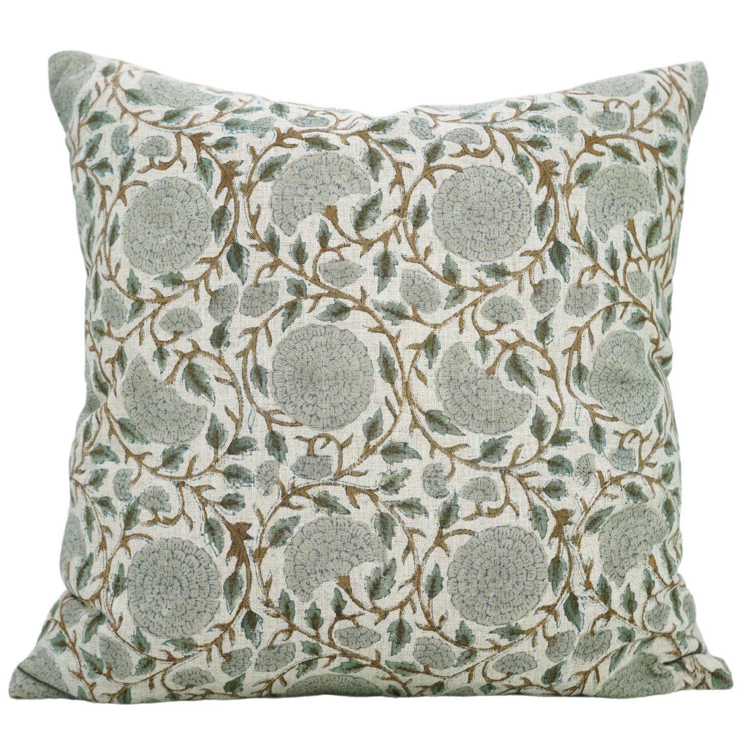 18x18 Gray Floral Block Print Pillow Cover