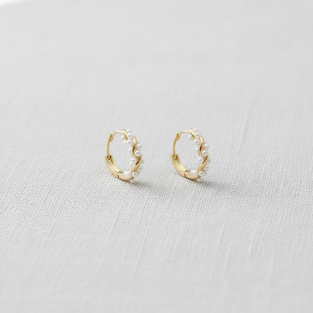 French C-Shaped Pearl Hoop Earrings