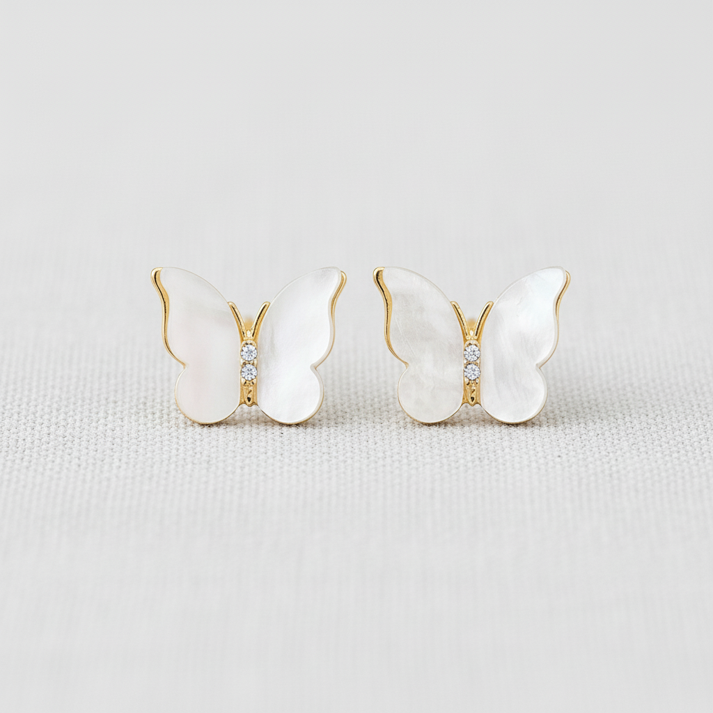 Butterfly Pearl Stud Earrings