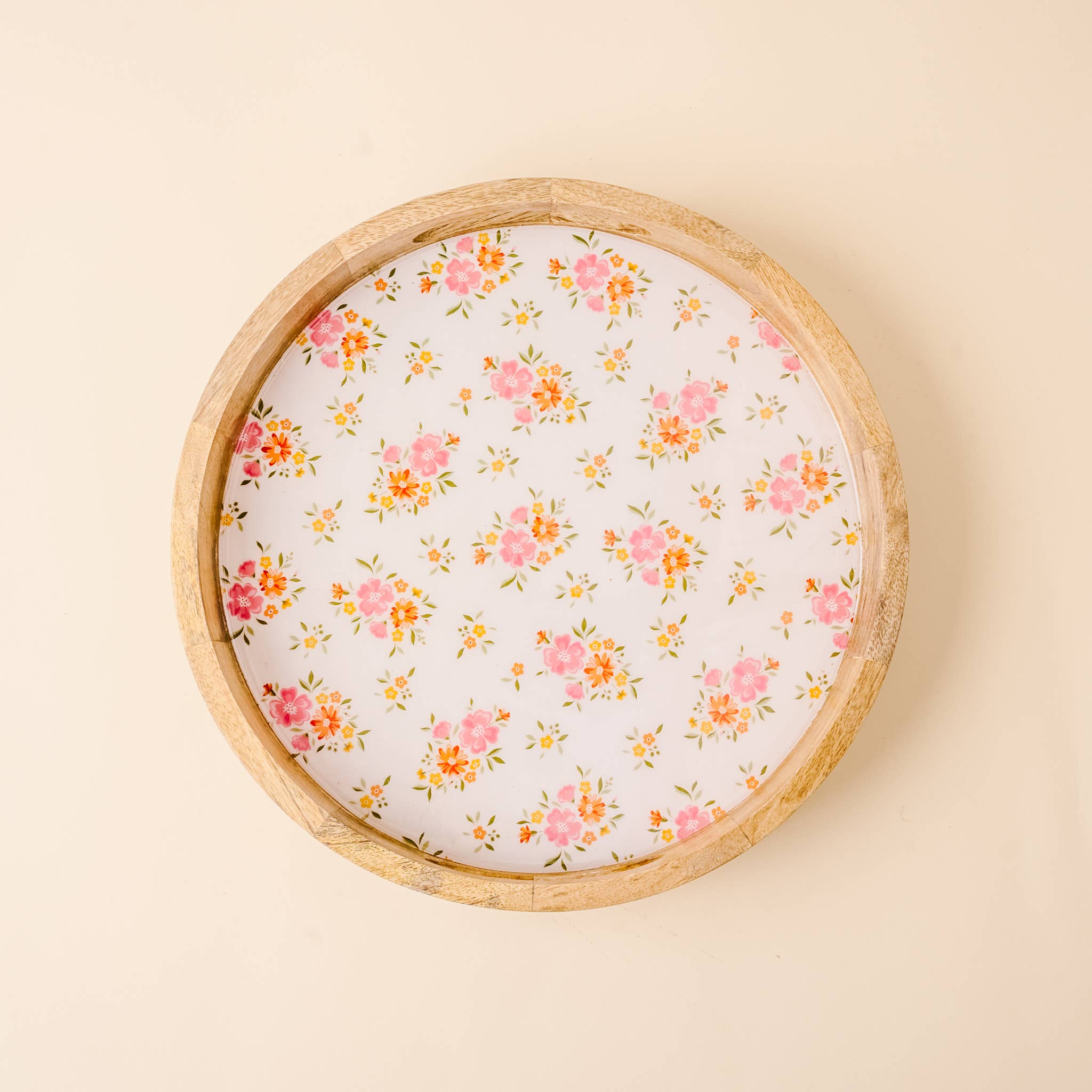 Round Wood Enamel Tray-Endless Daydream Cream