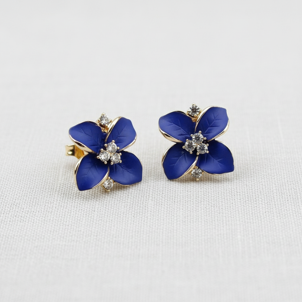Blue Camellia Stud Earrings