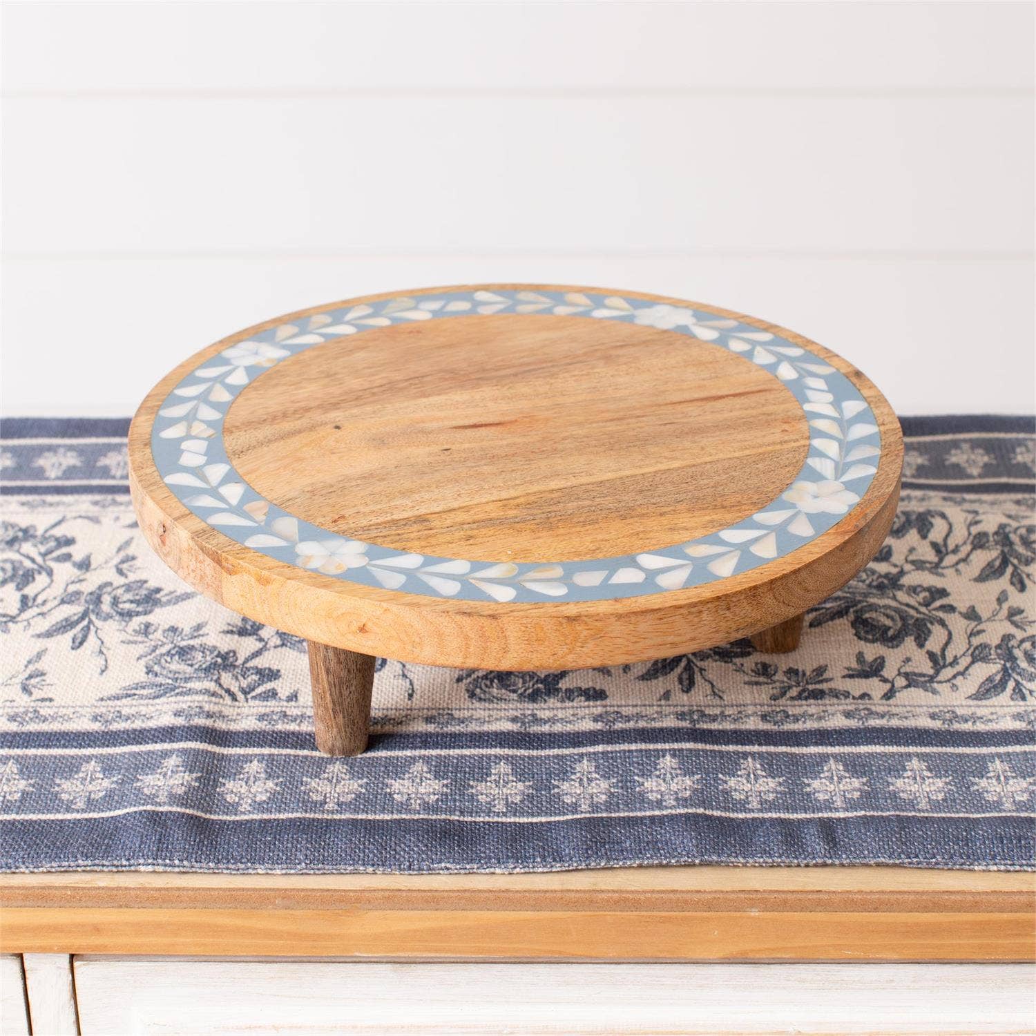 Inlayed Floral Mango Wood Riser