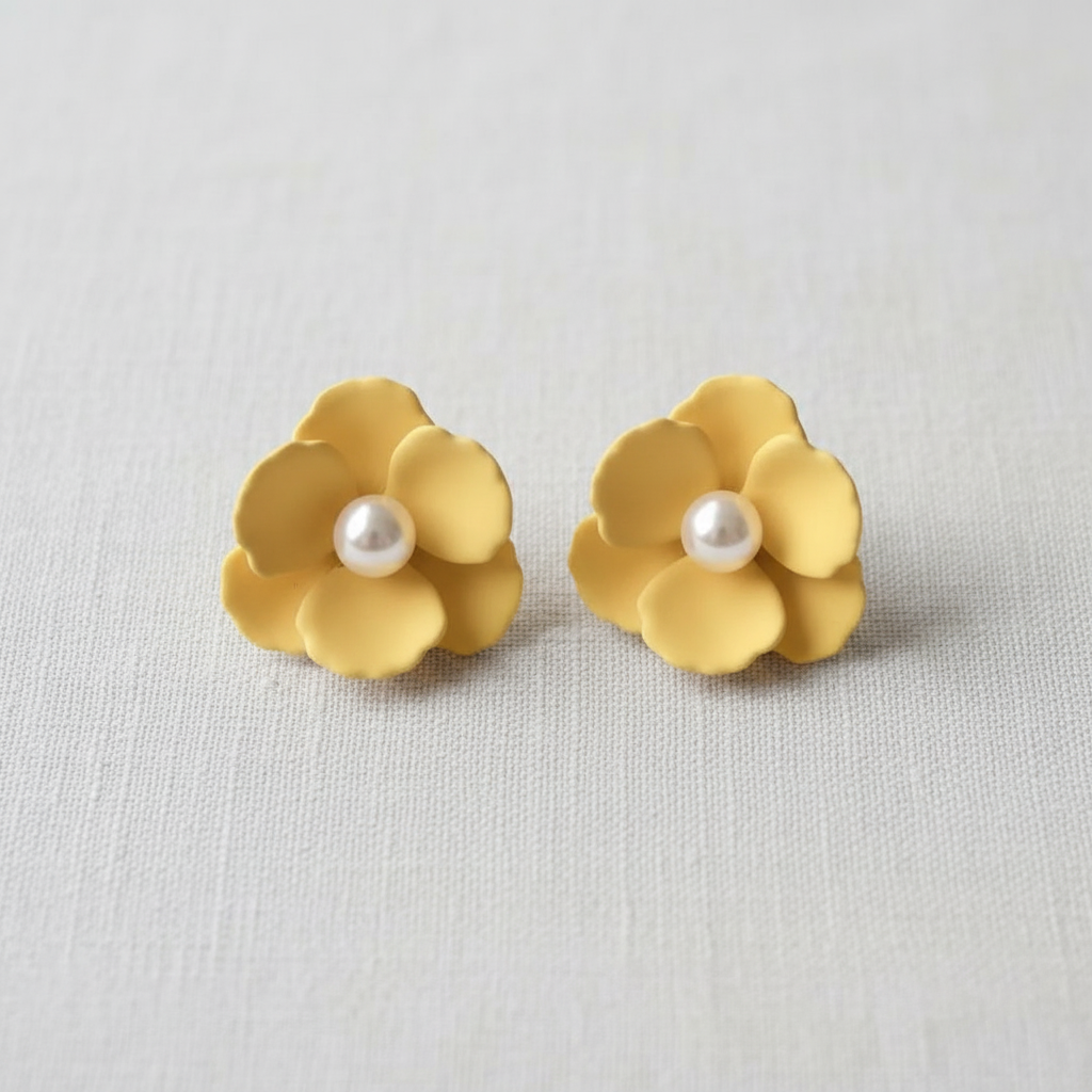 Chic Yellow Floral Stud Earrings