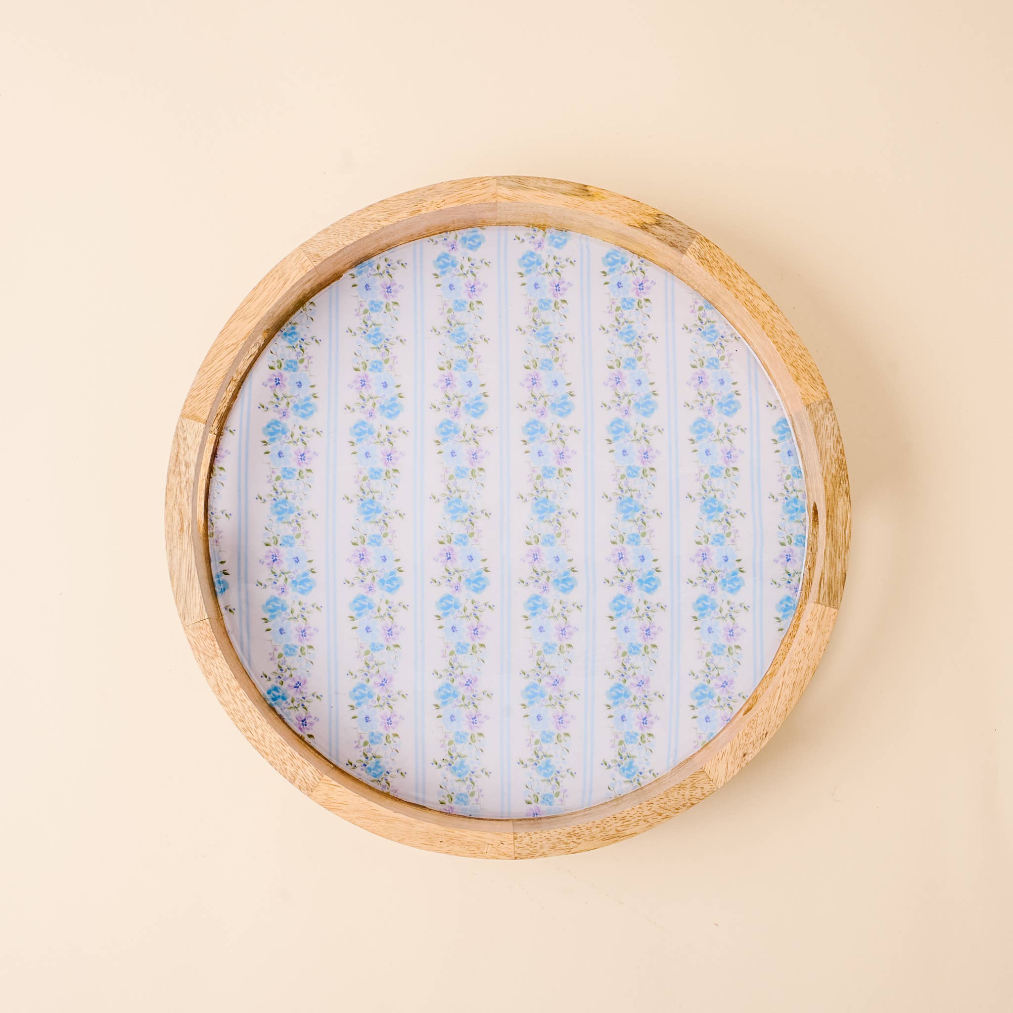 Round Wood Enamel Tray-Petal Parade Blue