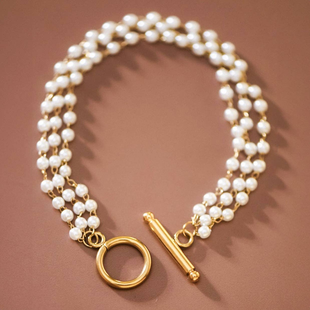 18K Gold Plated Multi-String Pearl Bracelet