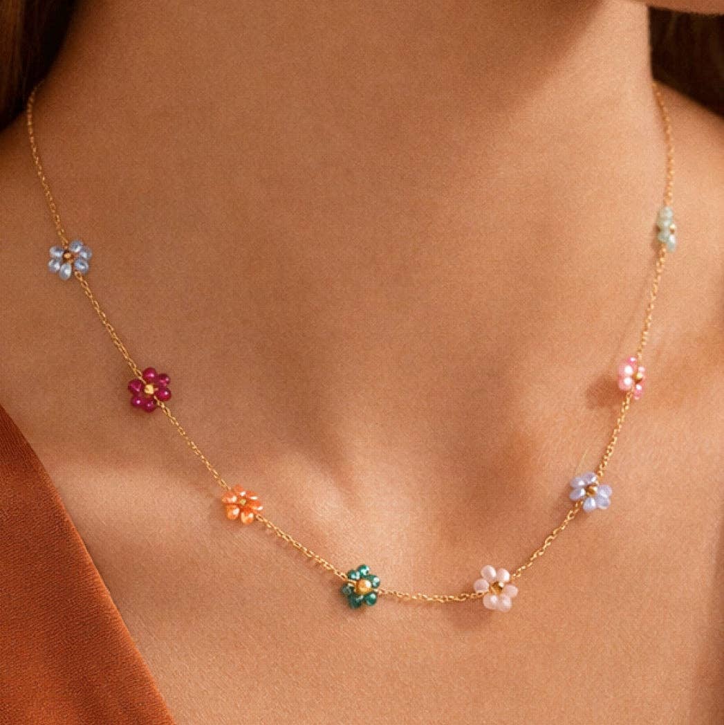 18K Gold Plated Beaded Flower Necklace