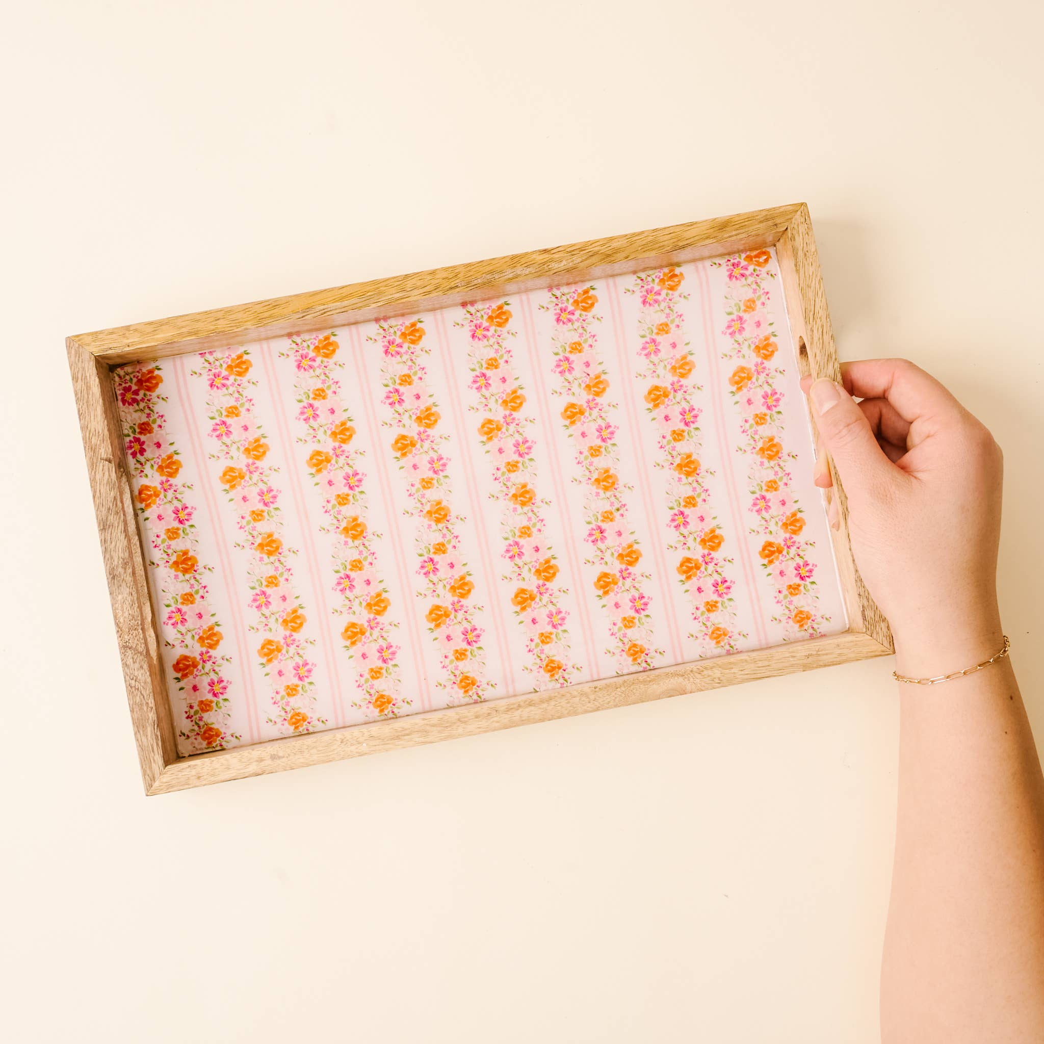 Rectangle Wood Enamel Tray-Petal Parade Pink