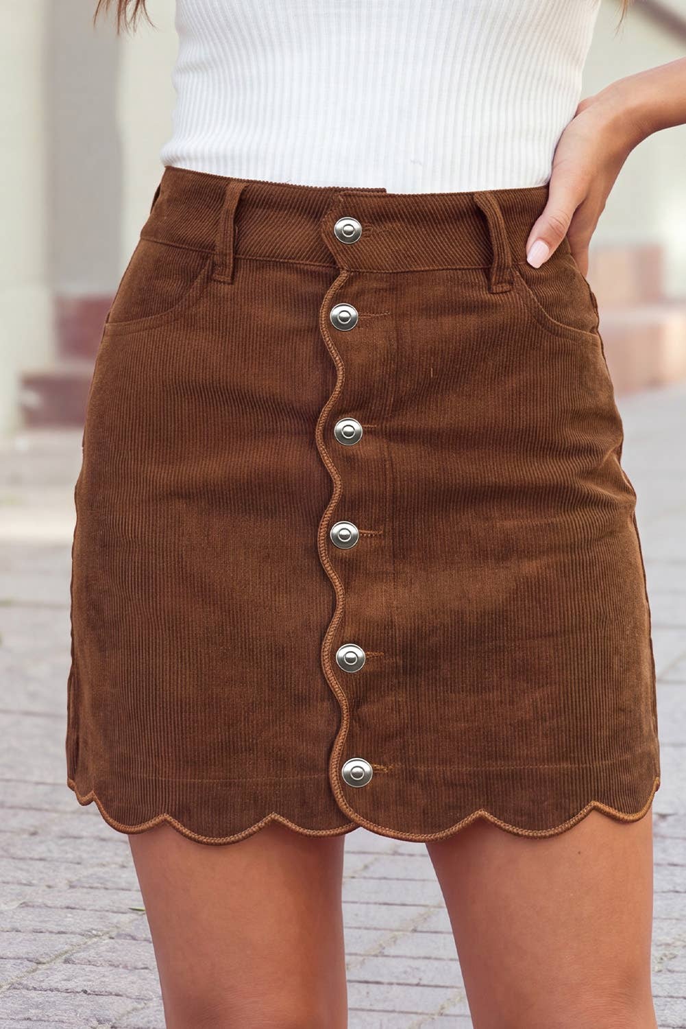 Button-Front Corduroy Mini Skirt