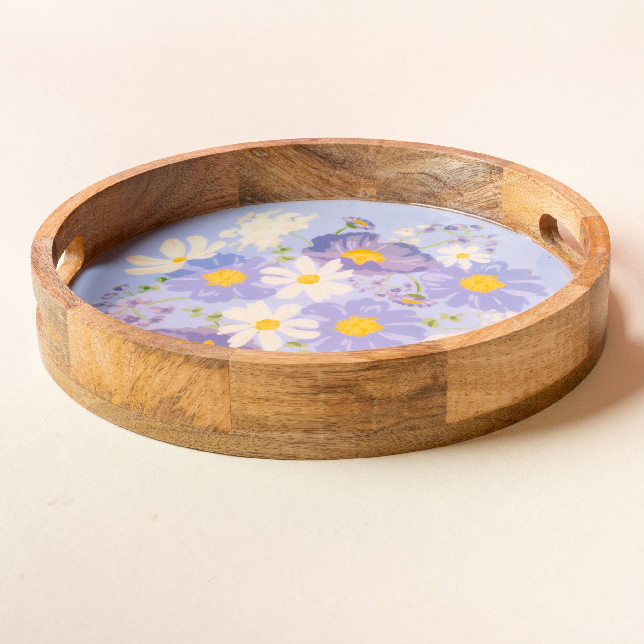 Round Wood Enamel Tray-Bouquet Beauty Purple