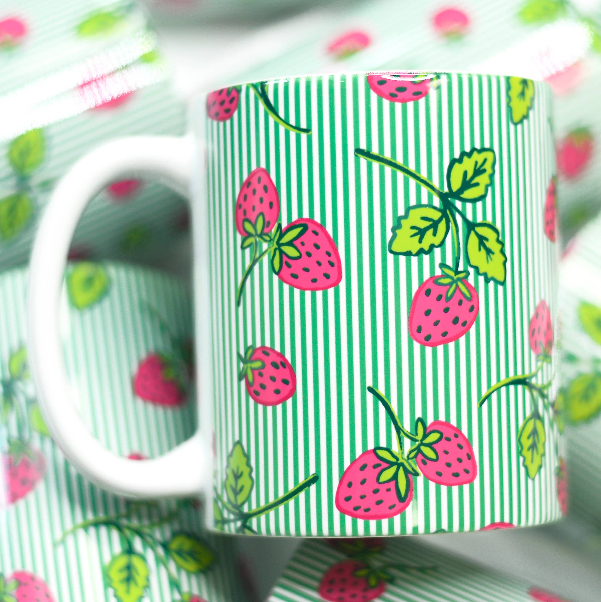 Green Stripe Strawberries Mug