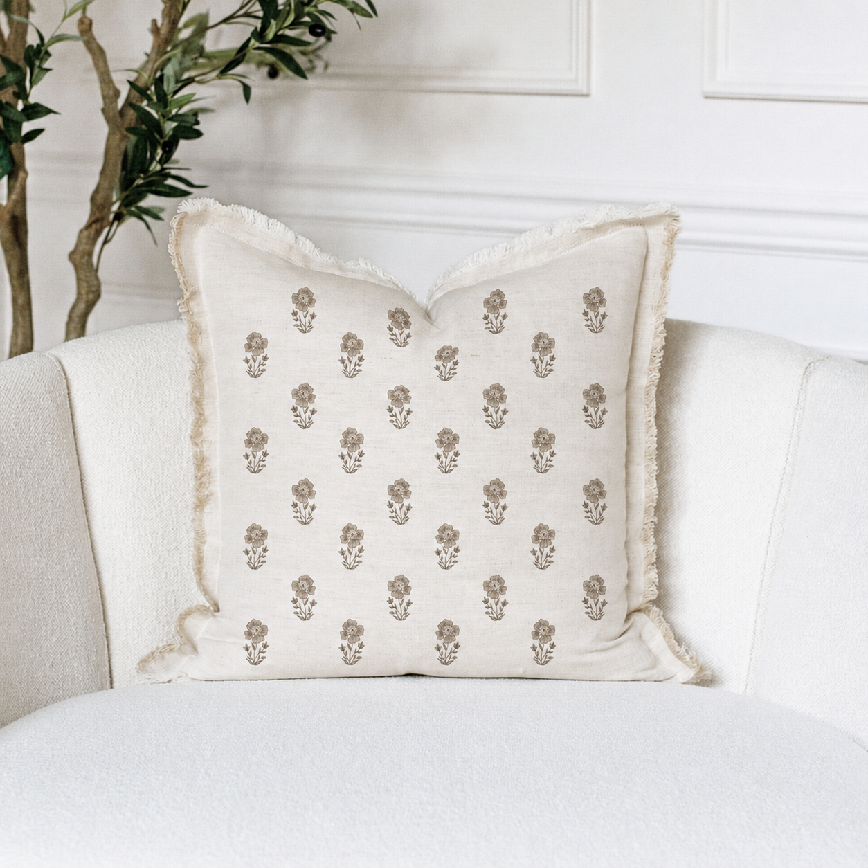 Grace Floral Fringe Pillow 19x19