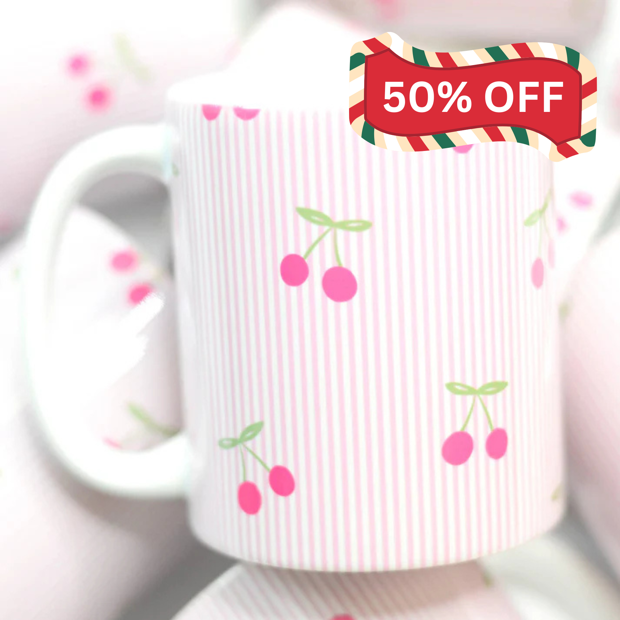 Pink Stripe Cherries Mug