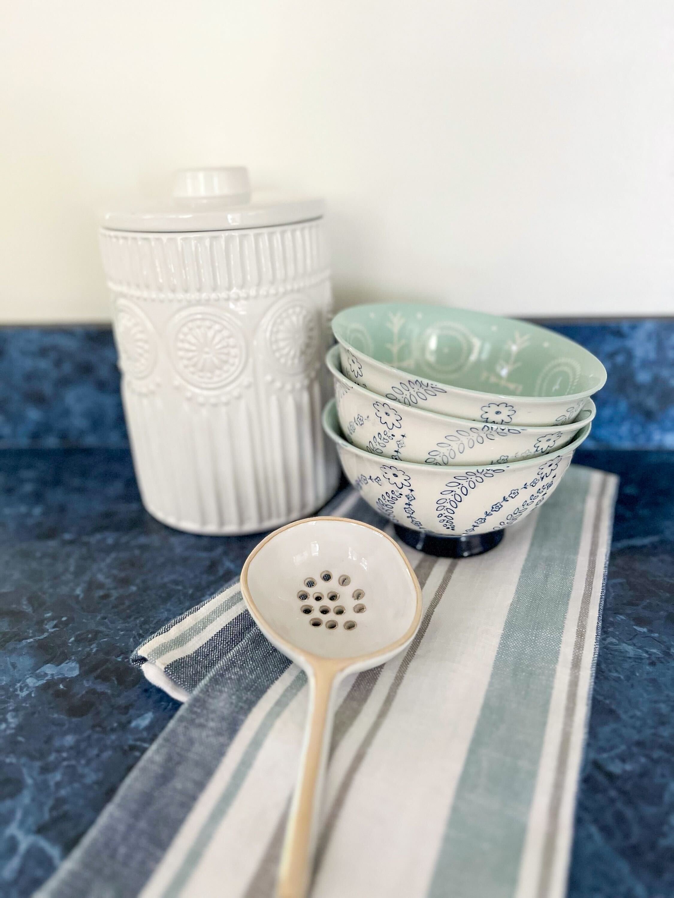 Reactive Glaze Stoneware Strainer Spoon