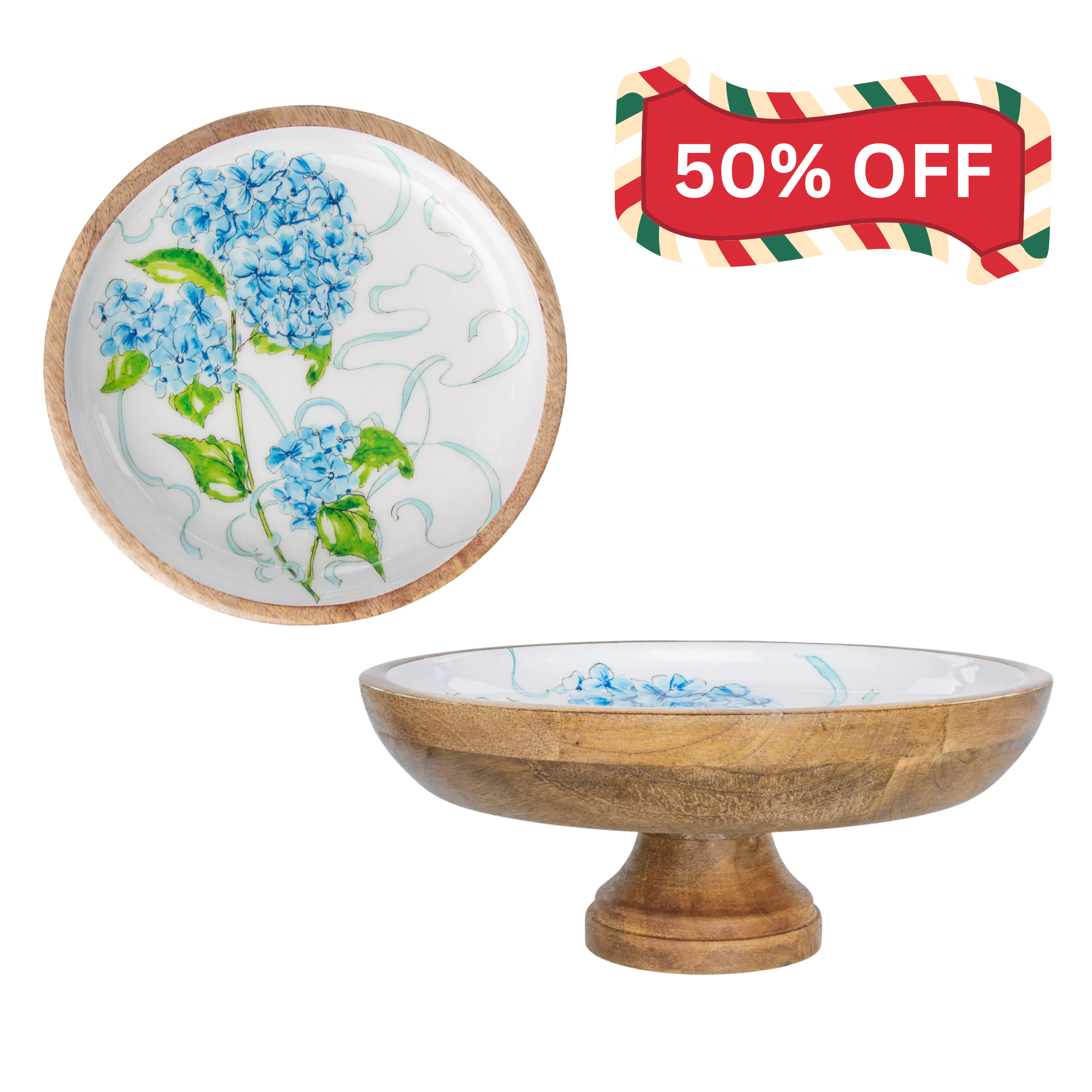Hydrangea Ribbon Pedestal Platter