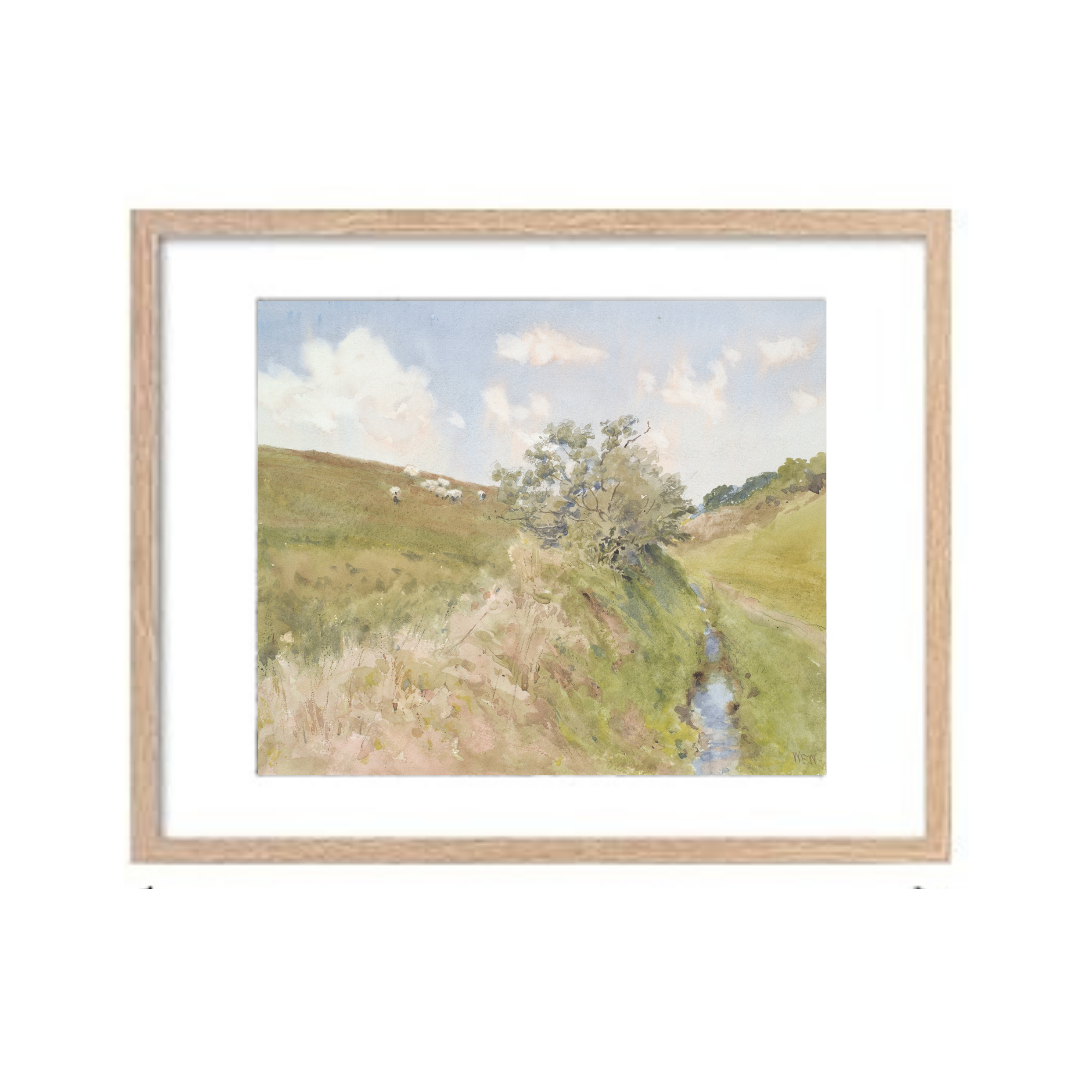 Peaceful Sheep Landscape Framed Print 11x14