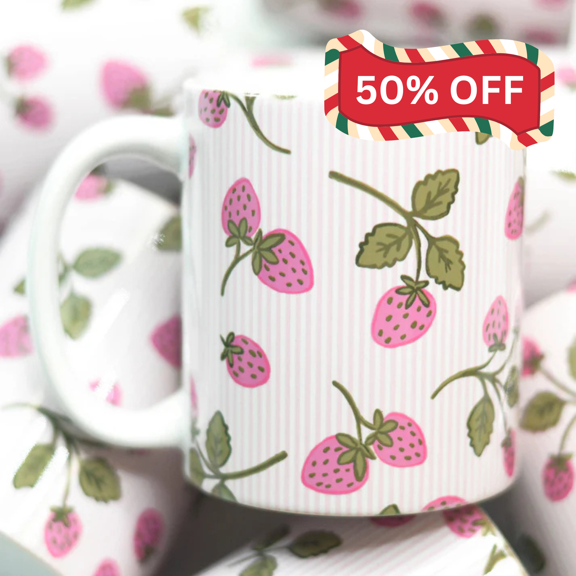 Pink Stripe Strawberries Mug