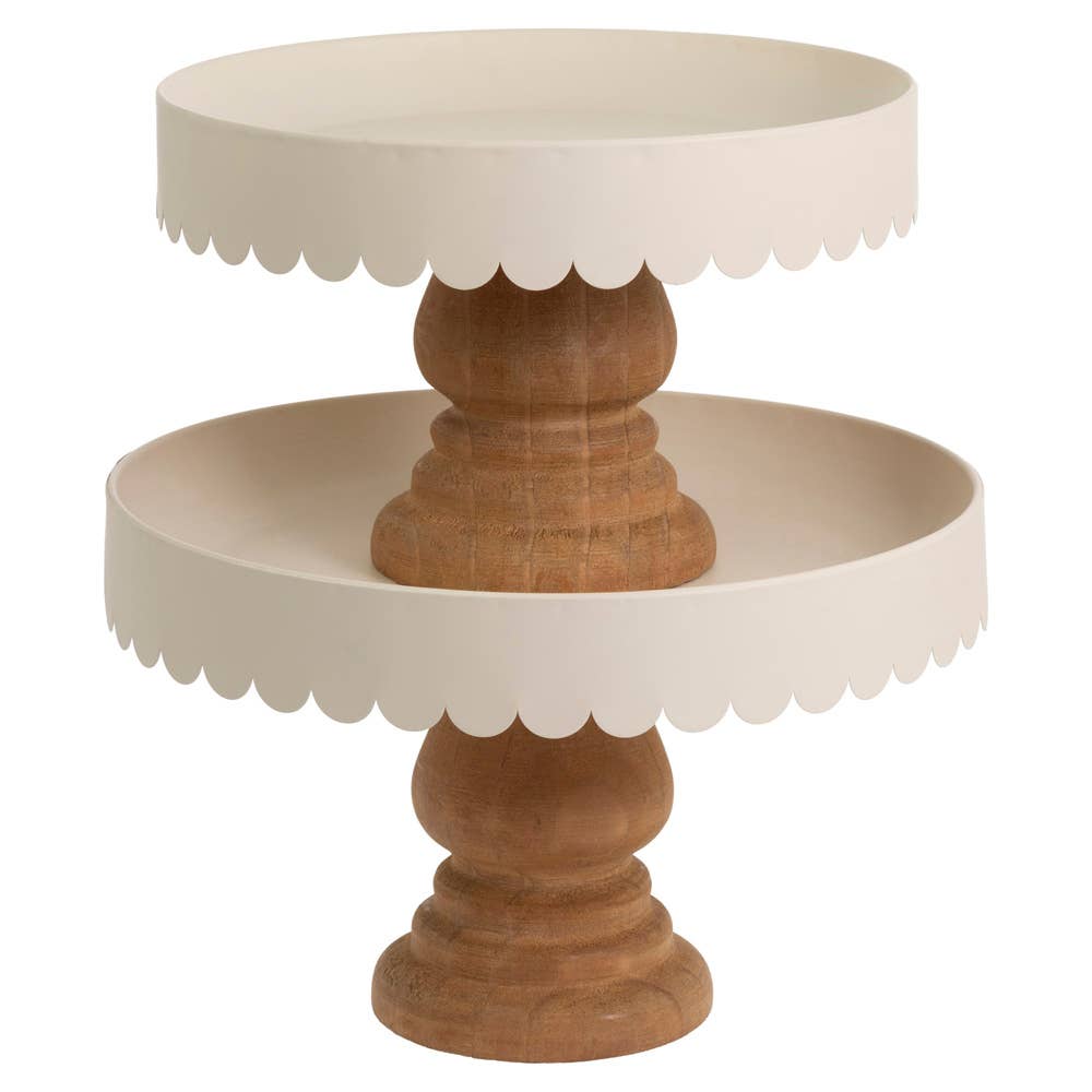 Scalloped Metal & Wood Stands - Almond