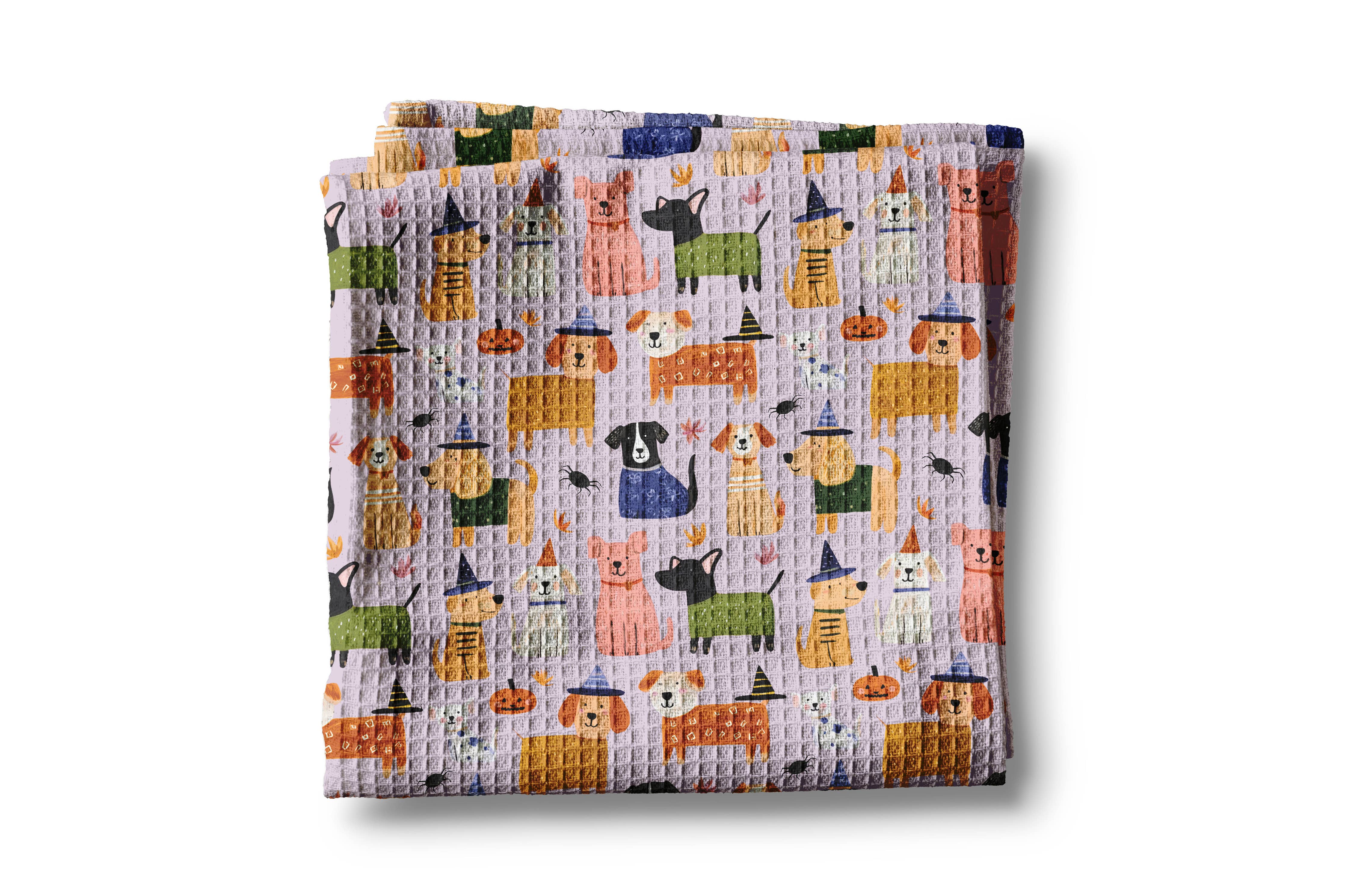 Halloween Dogs in Costumes Waffle Weave Kitchen Towel
