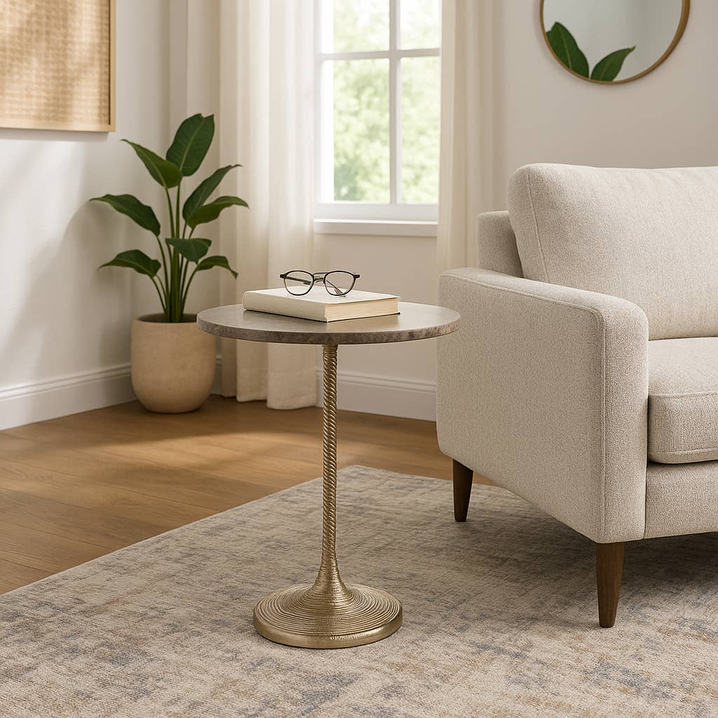 Metal & Marble Twisted End Table