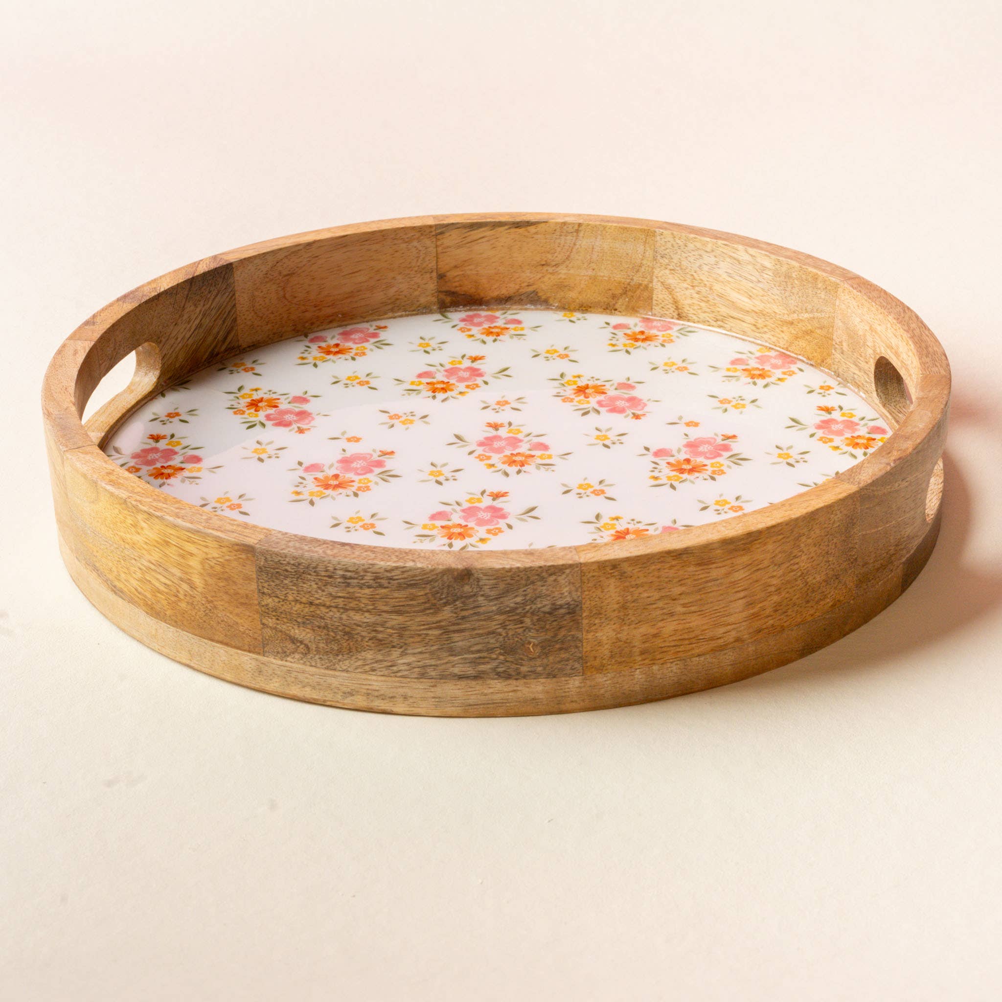 Round Wood Enamel Tray-Endless Daydream Cream