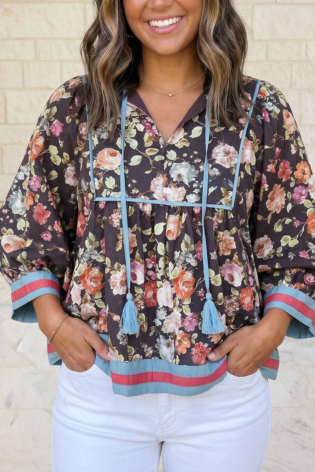 Floral Tie-Neck Blouse