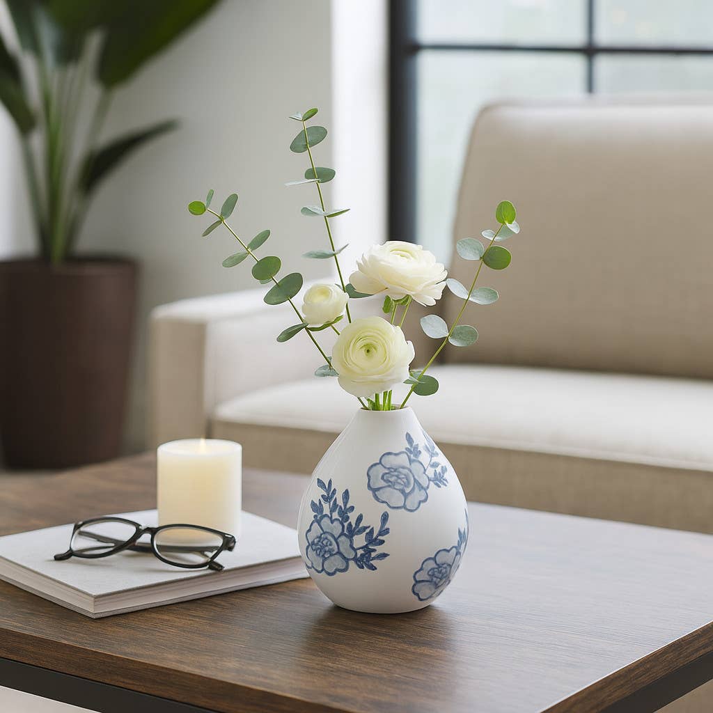 Blue Floral Bud Vase