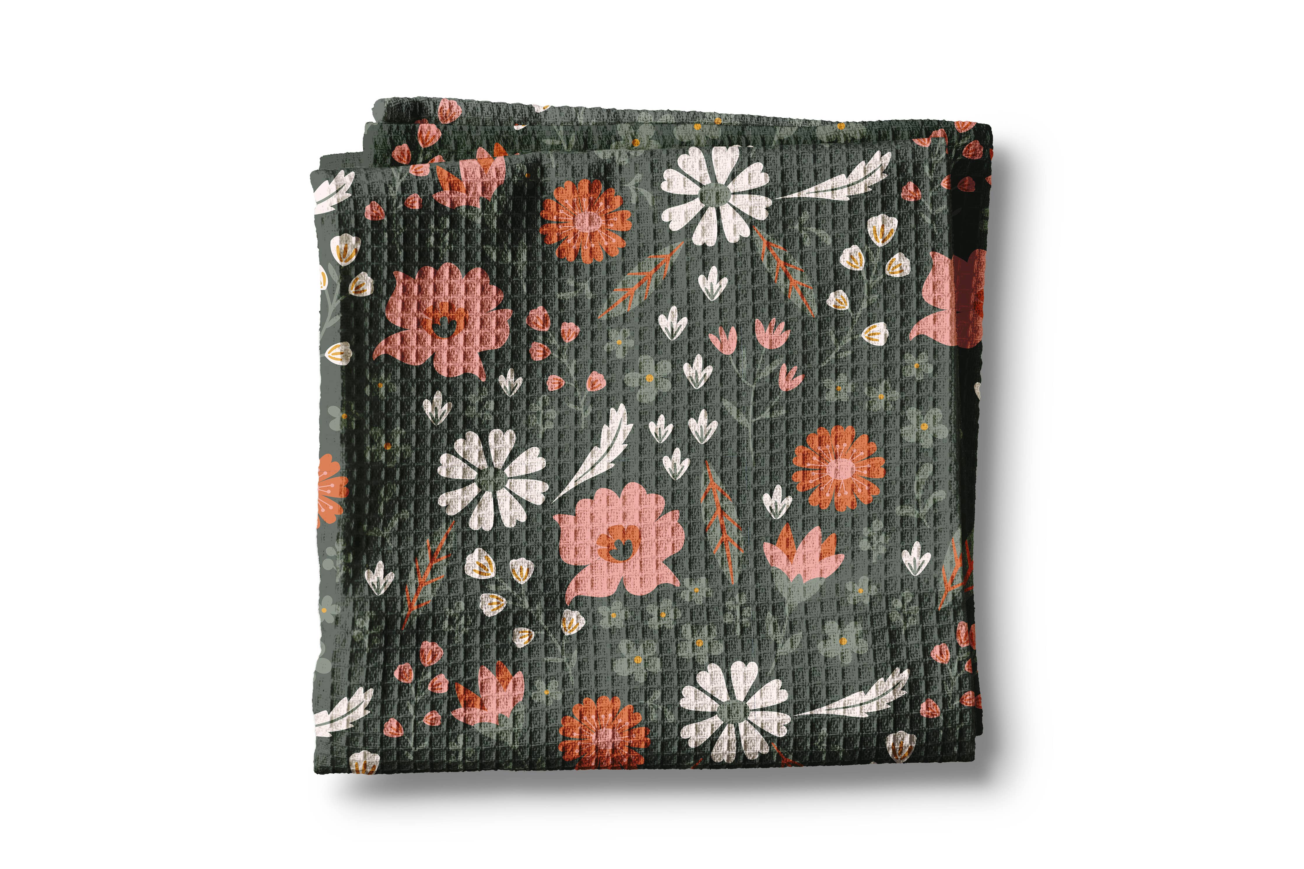 Neutral Boho Bloom Waffle Weave Kitchen Towel