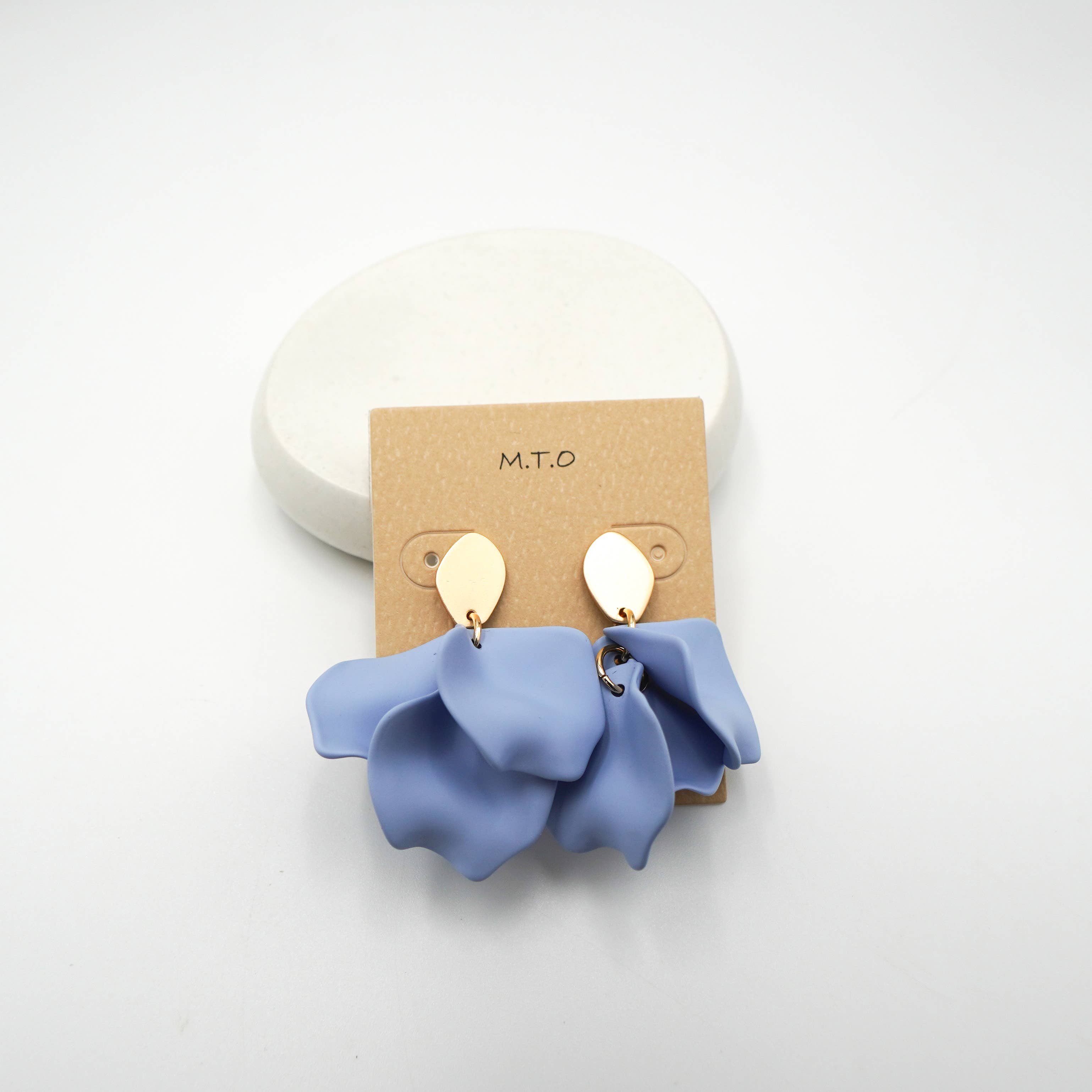 Soft Blue Matte Petal Drop Earrings