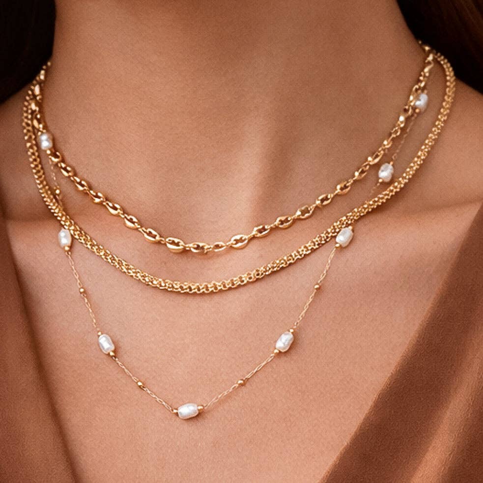 18K Gold PVD Triple Layered Chunky Chain Necklace