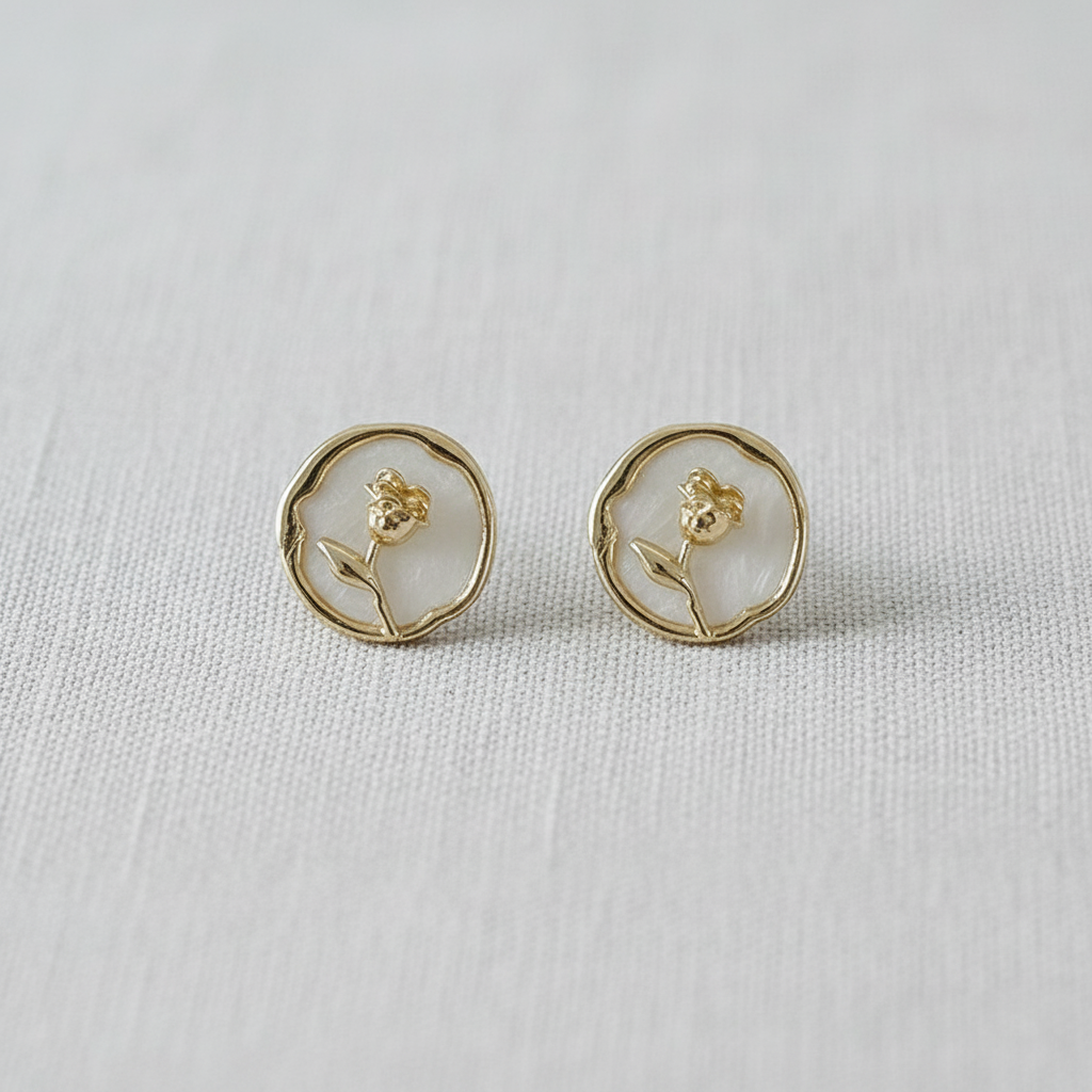 French Rose Pearl Stud Earrings