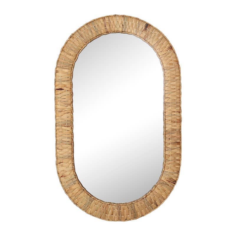 Woven Rattan Pill Mirror - 40"H x 24"W