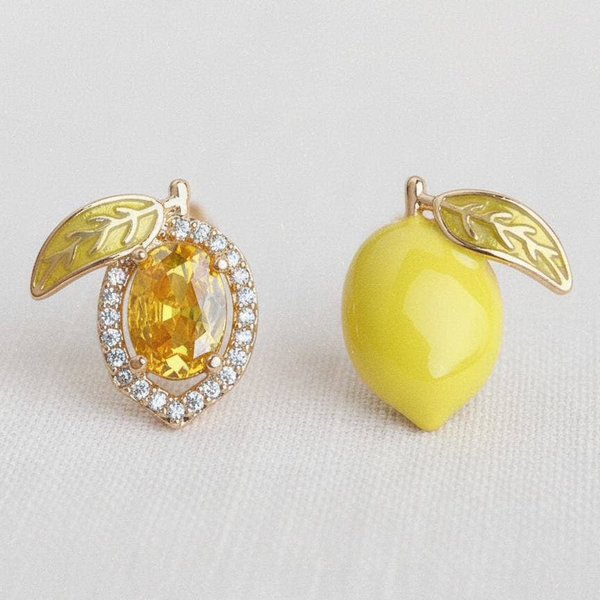 Lemon Enamel Asymmetric Stud Earrings