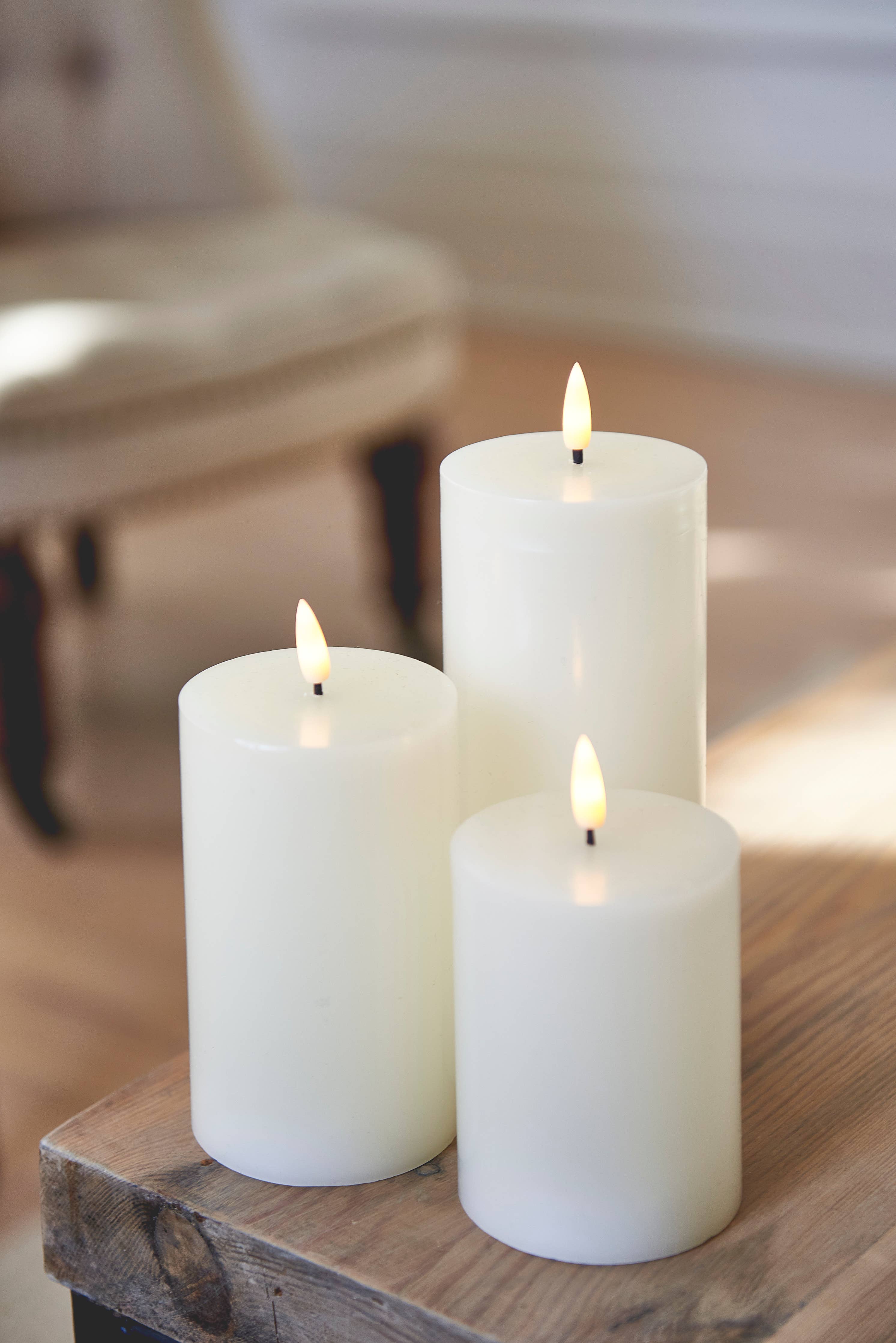 LED White Pillar Candles Set of 3