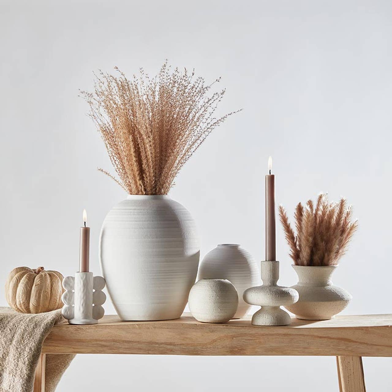 White Ribbed Ceramic Vase