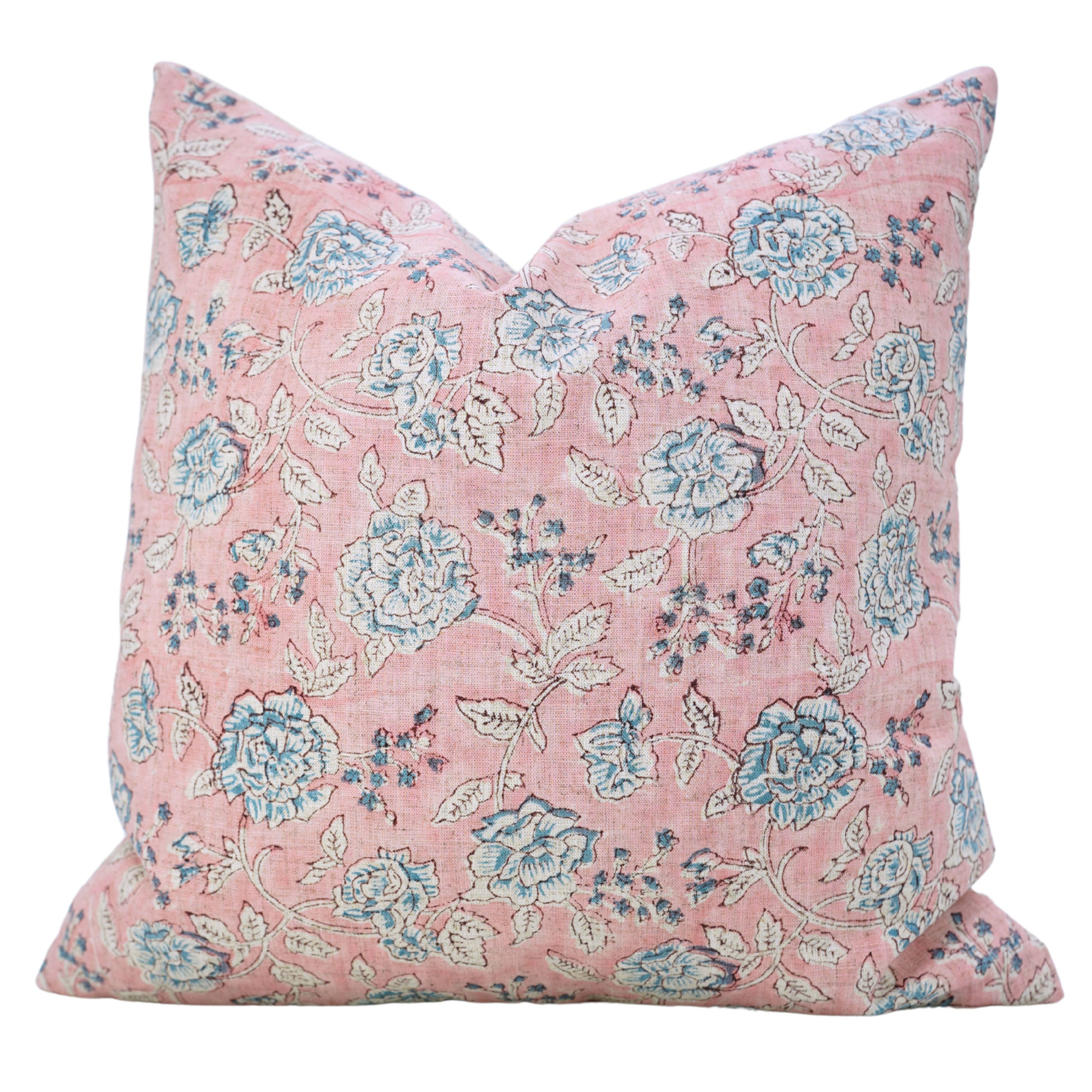 18x18 Pink Floral Block Print Pillow Cover