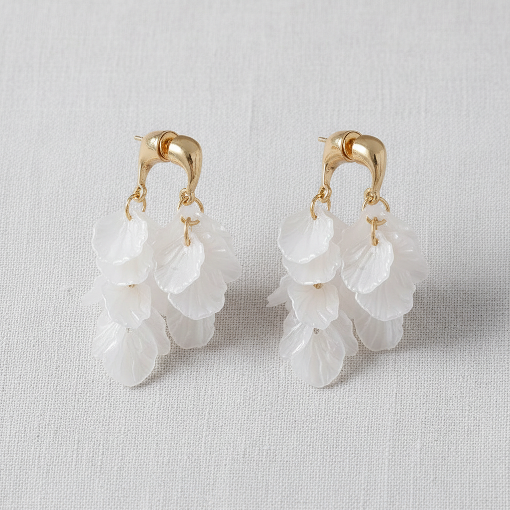 White Petal Cluster Earrings