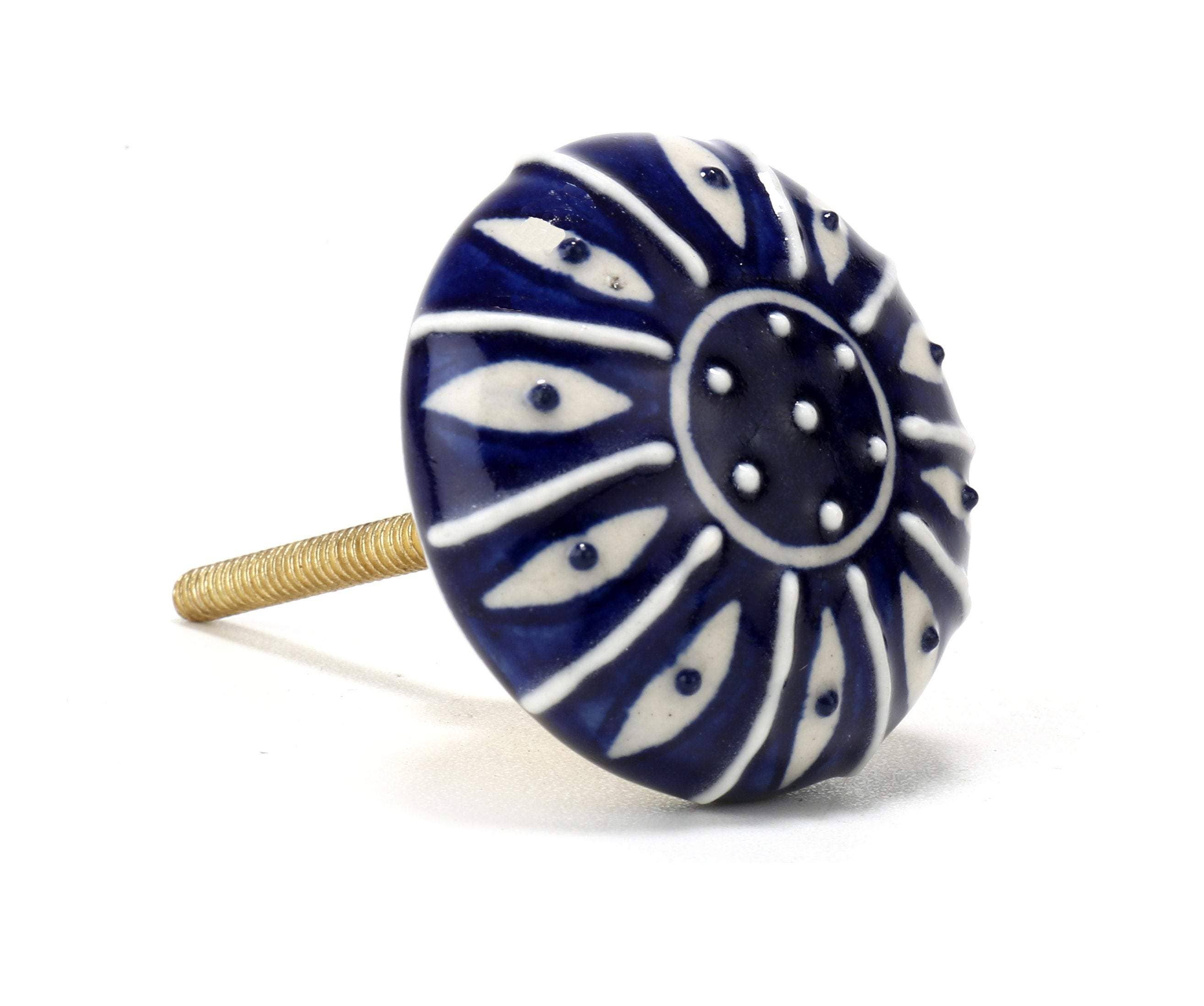 Dark Blue Printed Ceramic Knob