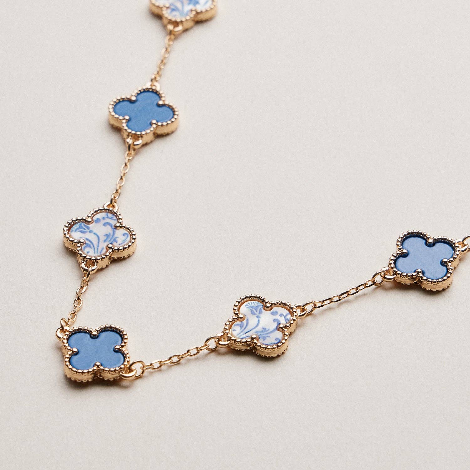 Blue Clover Station Necklace