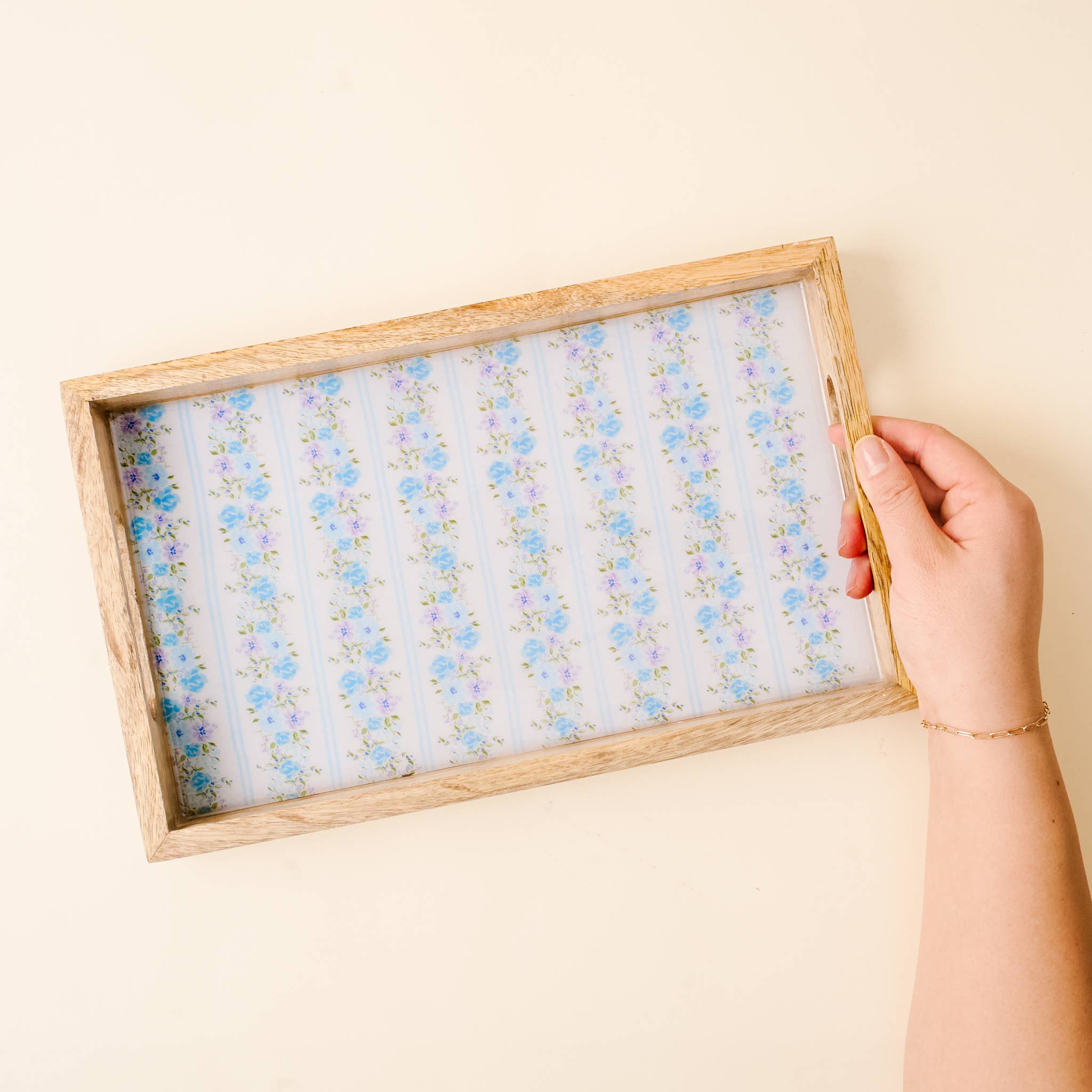 Rectangle Wood Enamel Tray-Petal Parade Blue